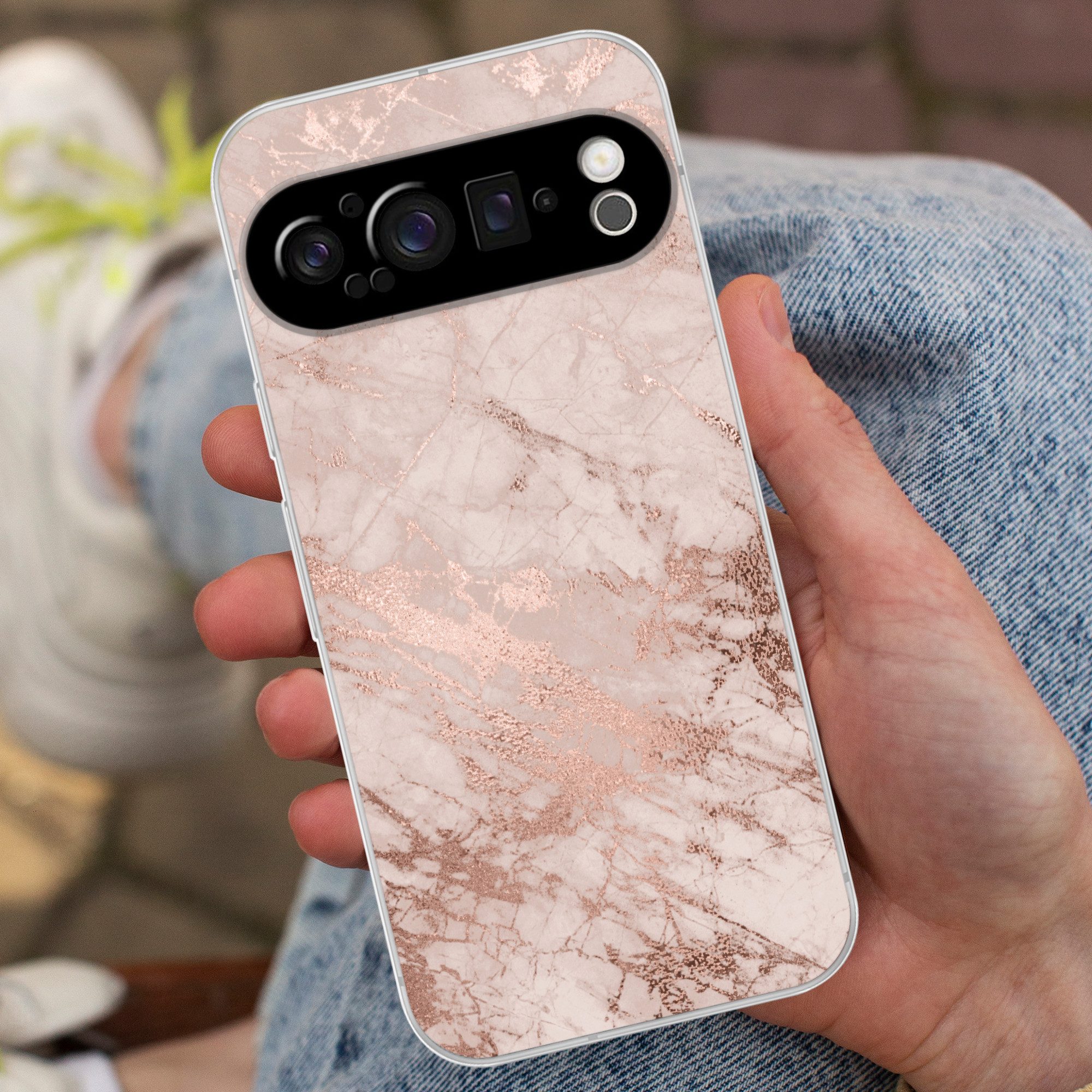 MuchoWow Handyhülle für Google Pixel 9 Pro Marmor - Rosa - Luxus - Marmoroptik - Glitzer -, Phone Case, Silikon, Schutzhülle Dünn