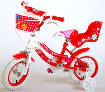 LeNoSa Kinderfahrrad Mädchen Fahrrad 12 Zoll - Rot Weiß / Puppensitz & Fahrradkorb