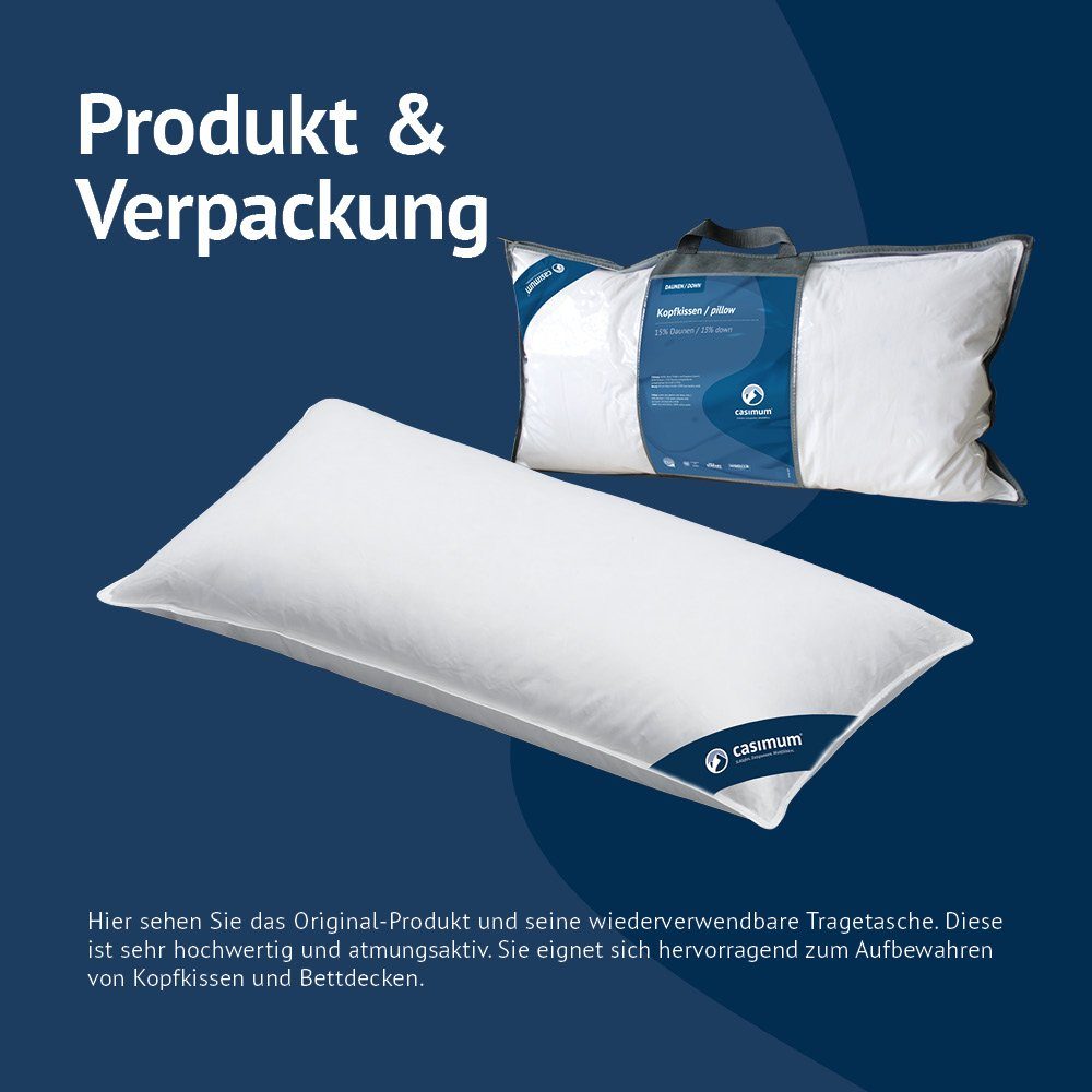 Bezug: weich Füllung: Daunenkissen kuschelig Daunen, / allergikergeeignet, 15% 85% Comfort Daunen, casimum, Kopfkissen Weiß, nachhaltig produziert, 15% Federn