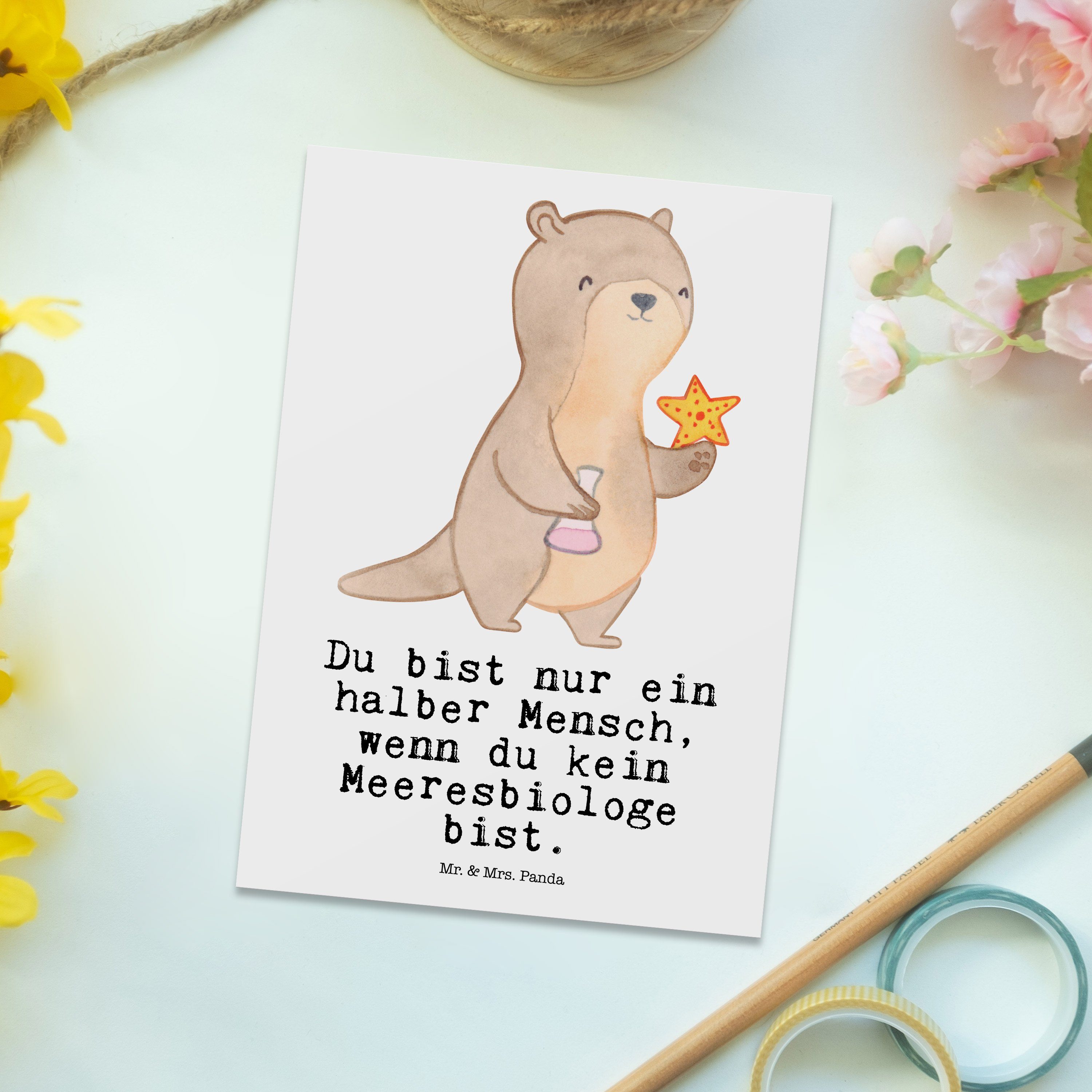 Mr. & Mrs. - Panda Weiß Herz - mit Geschenk, Postkarte Studium, Meeresbiologe Geschenkkarte, Nat