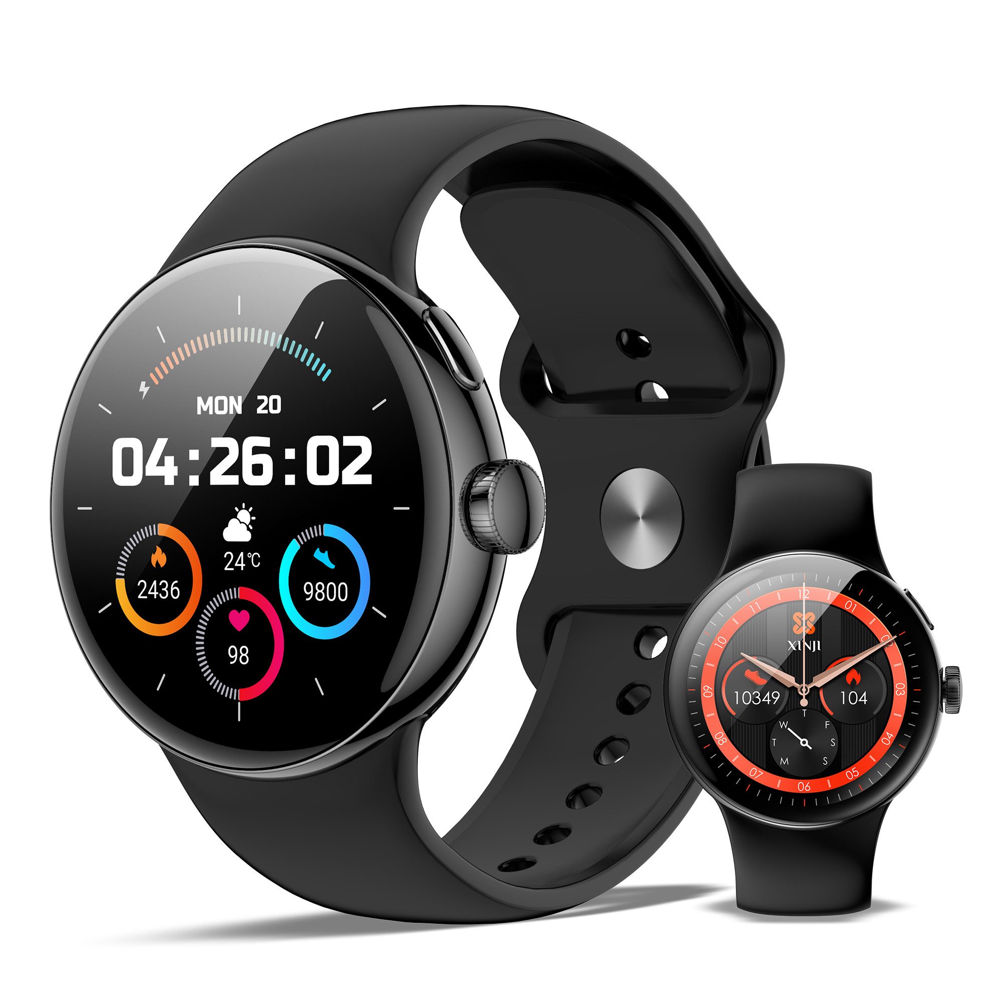 XINJI N2 - Smartwatch Bluetooth Touchpanel Puls-/HRV-/O2-Messung App black Fitnessuhr