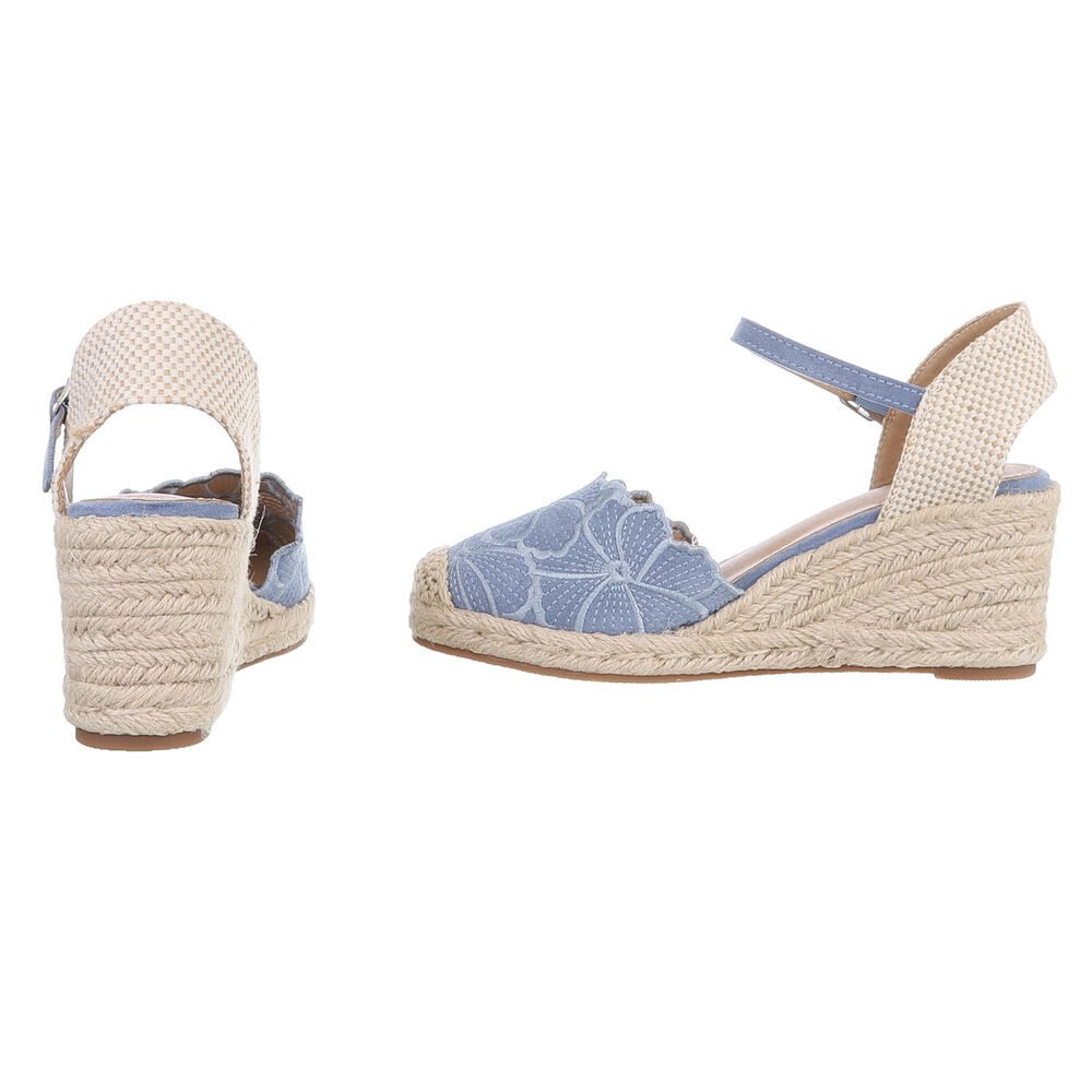 Ital-Design Beige Wedges mit Blumenstickerei – Sommerliche Eleganz Schnürpumps (89372889) Keilabsatz/Wedge Pumps in Blau