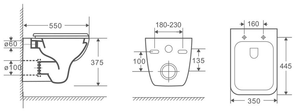 Sanotechnik Tiefspül-WC SIENA, wandhängend, inklusive Deckel mit Absenkautomatik
