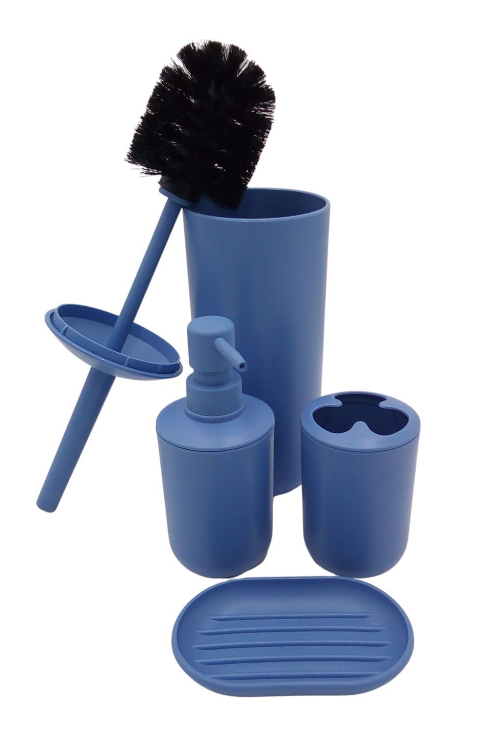 in Zahnputzbecher BURI Seifenschale Badezimmer-Set blau WC-Garnitur Toilettenbürste Seifenspender