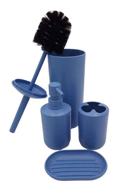 BURI WC-Garnitur Badezimmer-Set in blau Toilettenbürste Seifenspender Zahnputzbecher Seifenschale