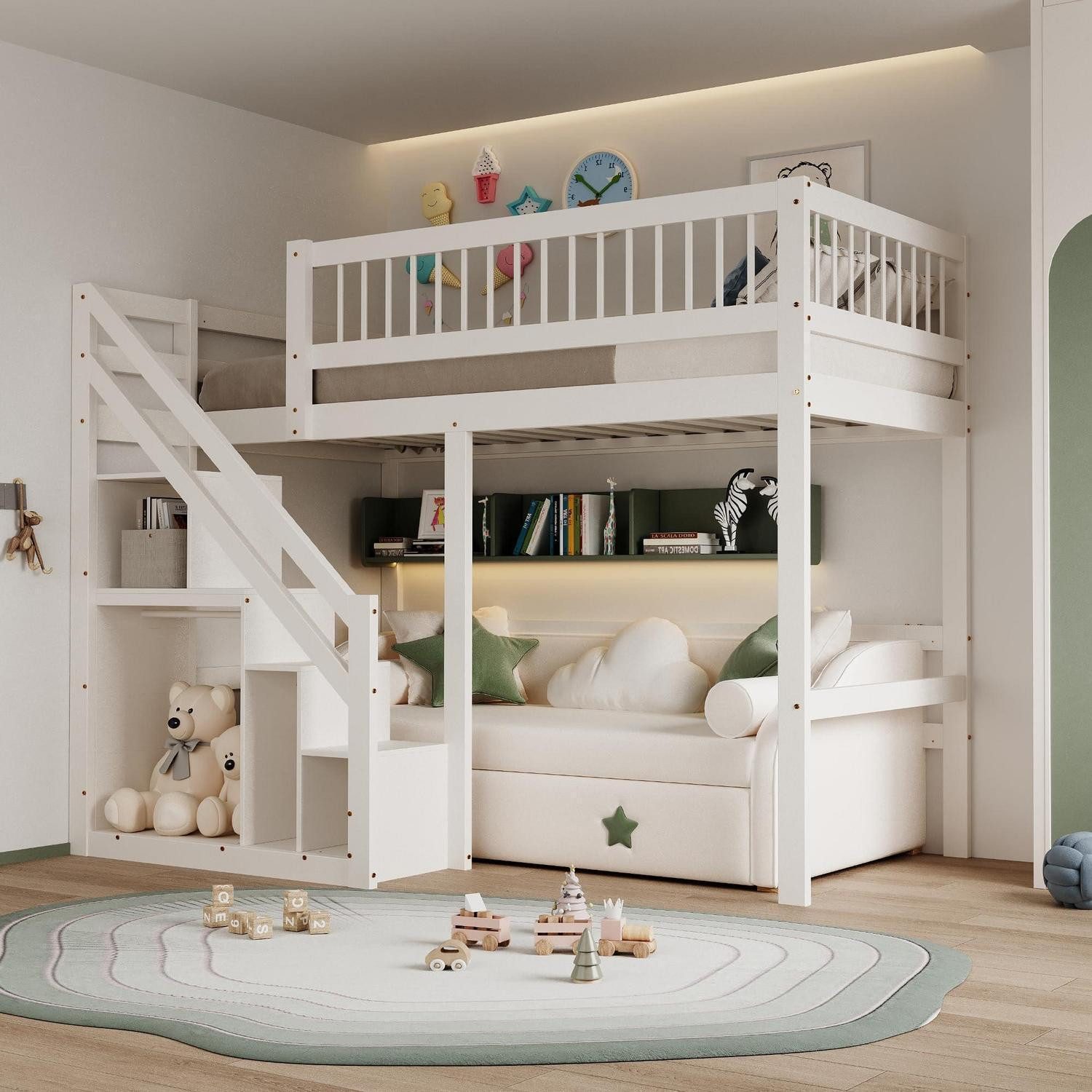 LuxusKollektion Hochbett Kinder Etagenbett Treppe & Stauraum 90x200 (1-St)