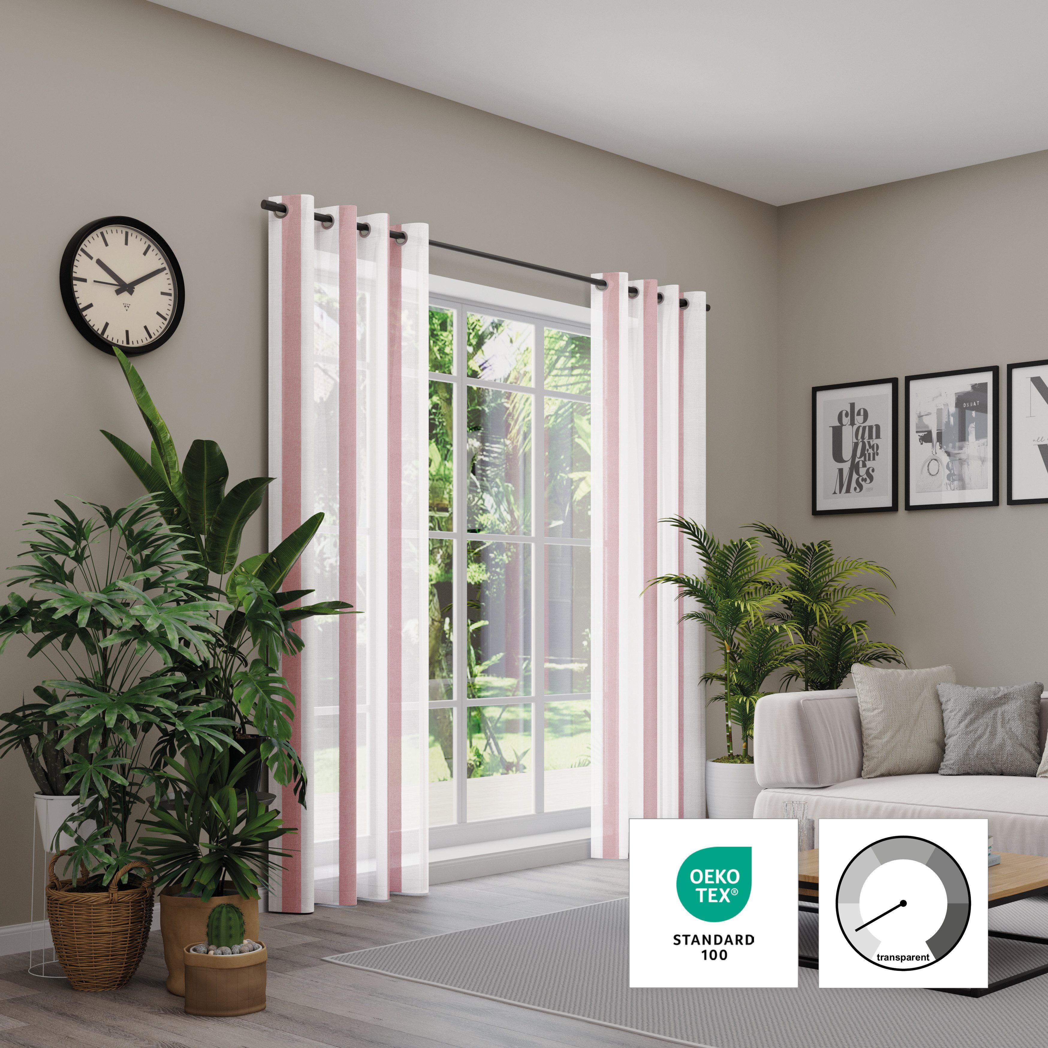 Neutex for you! Vorhang ALASSIO (1 St), Ösen, transparent, Jacquard, Längssteifen mit Glanzeffekt