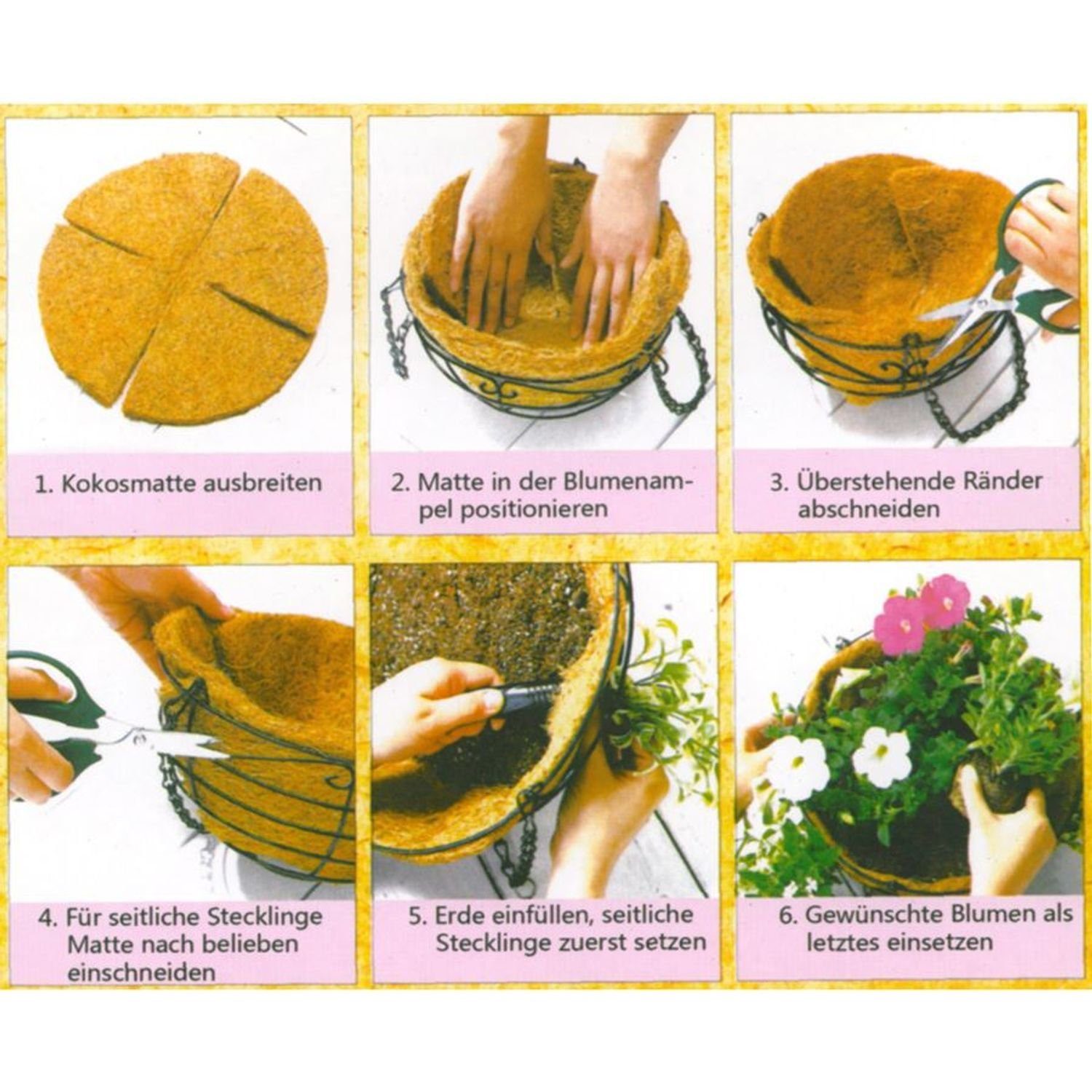 Grüner Jan Kokos-Einleger Pflanzkörbe und Pflanzeinlage 50cm Pflanzkübel Blumenampeln für