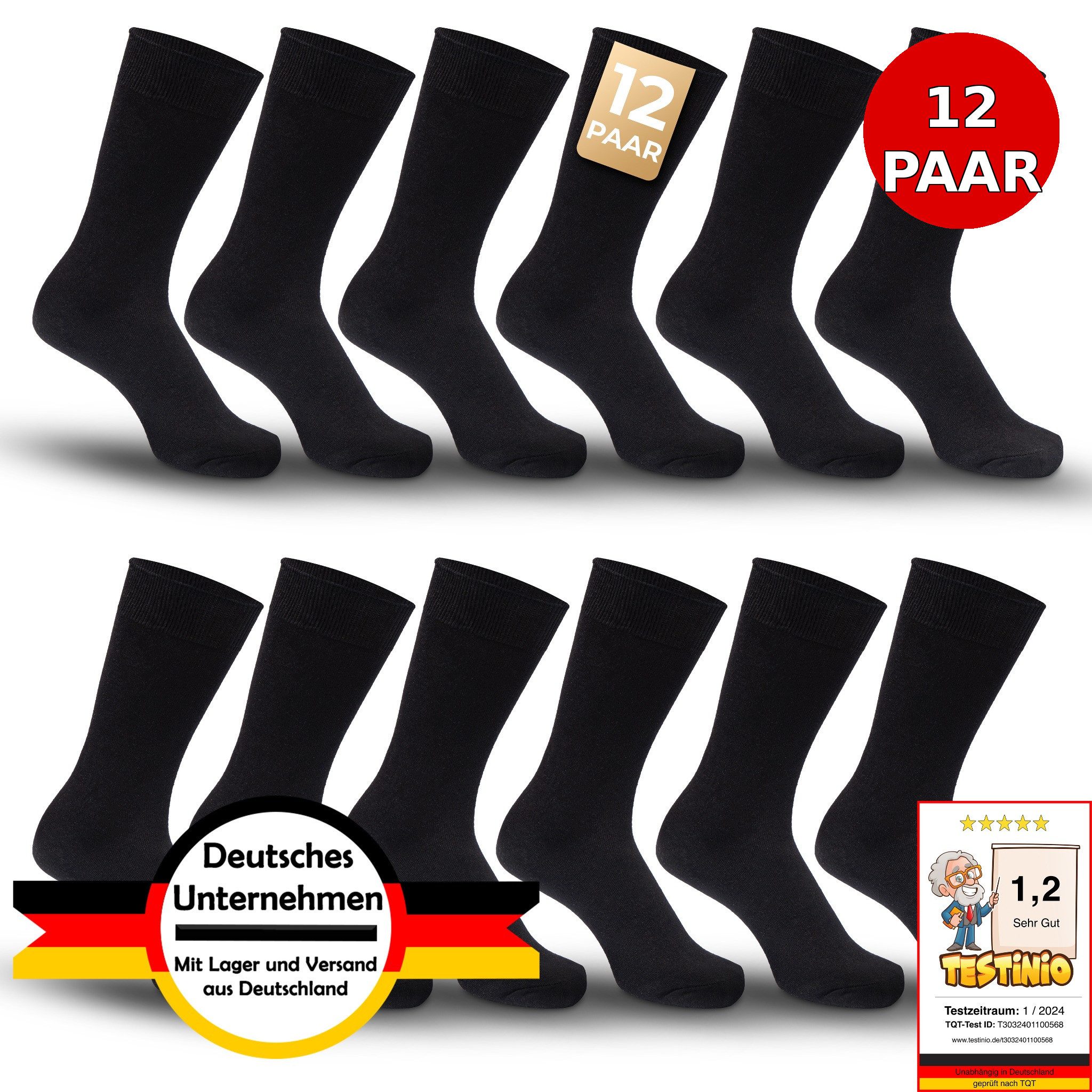 Weissmantel Socken 12xPaar Socken Herren aus Baumwolle Herrensocken Anzugsocken (12 Paar Socken Set, Business Socken Herrensocken ohne drückende Naht) Strümpfe Premium weiche Qualität mit Komfortbund und atmungsaktiv