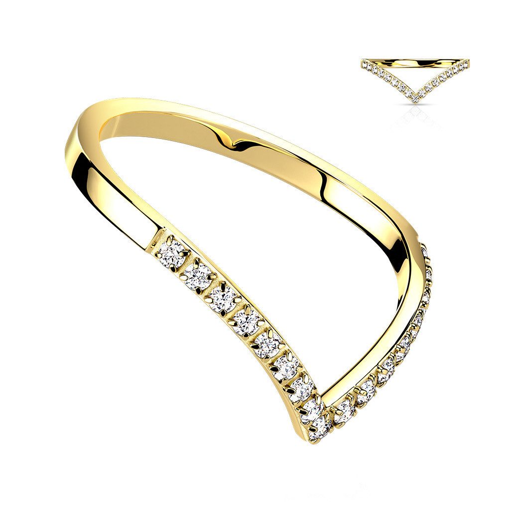 Taffstyle Fingerring Damen Shevron Ring mit kleinen Kristallen Gold Größe 5 günstig online kaufen