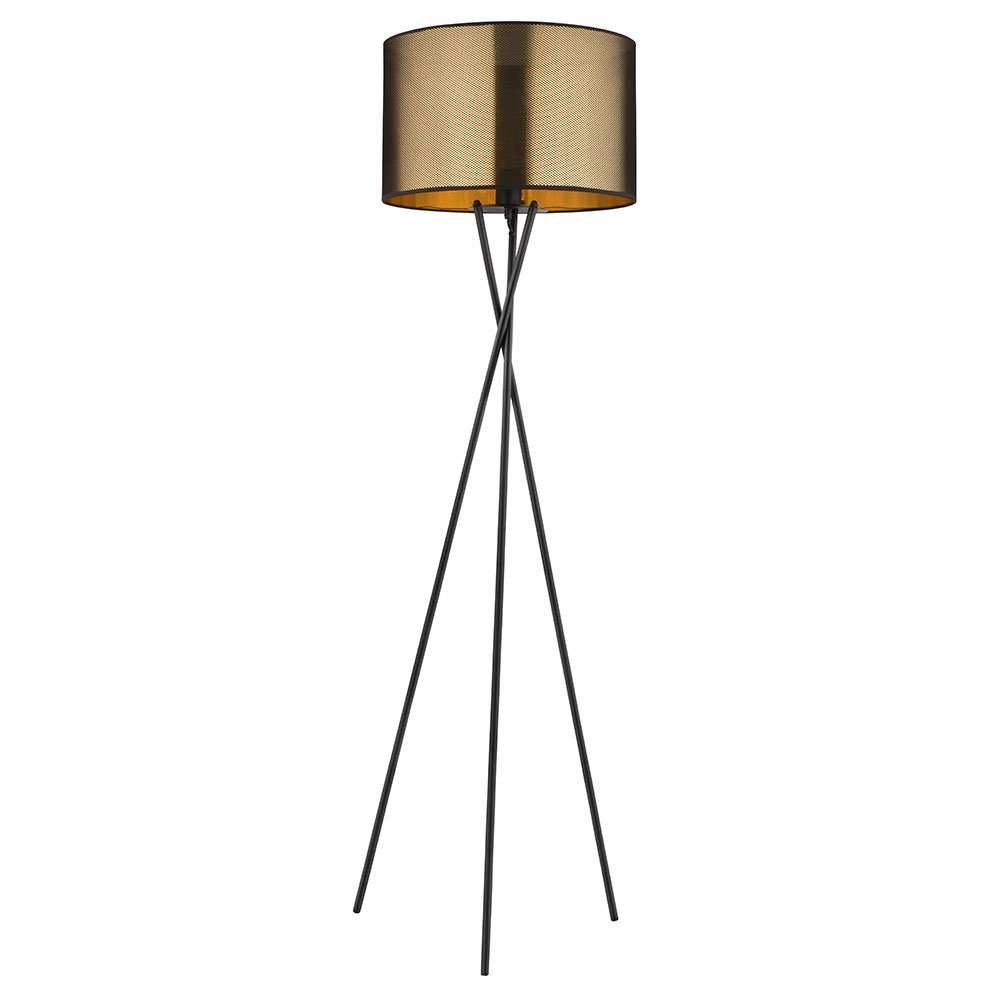 etc-shop Stehlampe, Leuchtmittel nicht inklusive, H 159 gold Stehlampe Textil Stativ Wohnzimmerleuchte cm Schirm schwarz