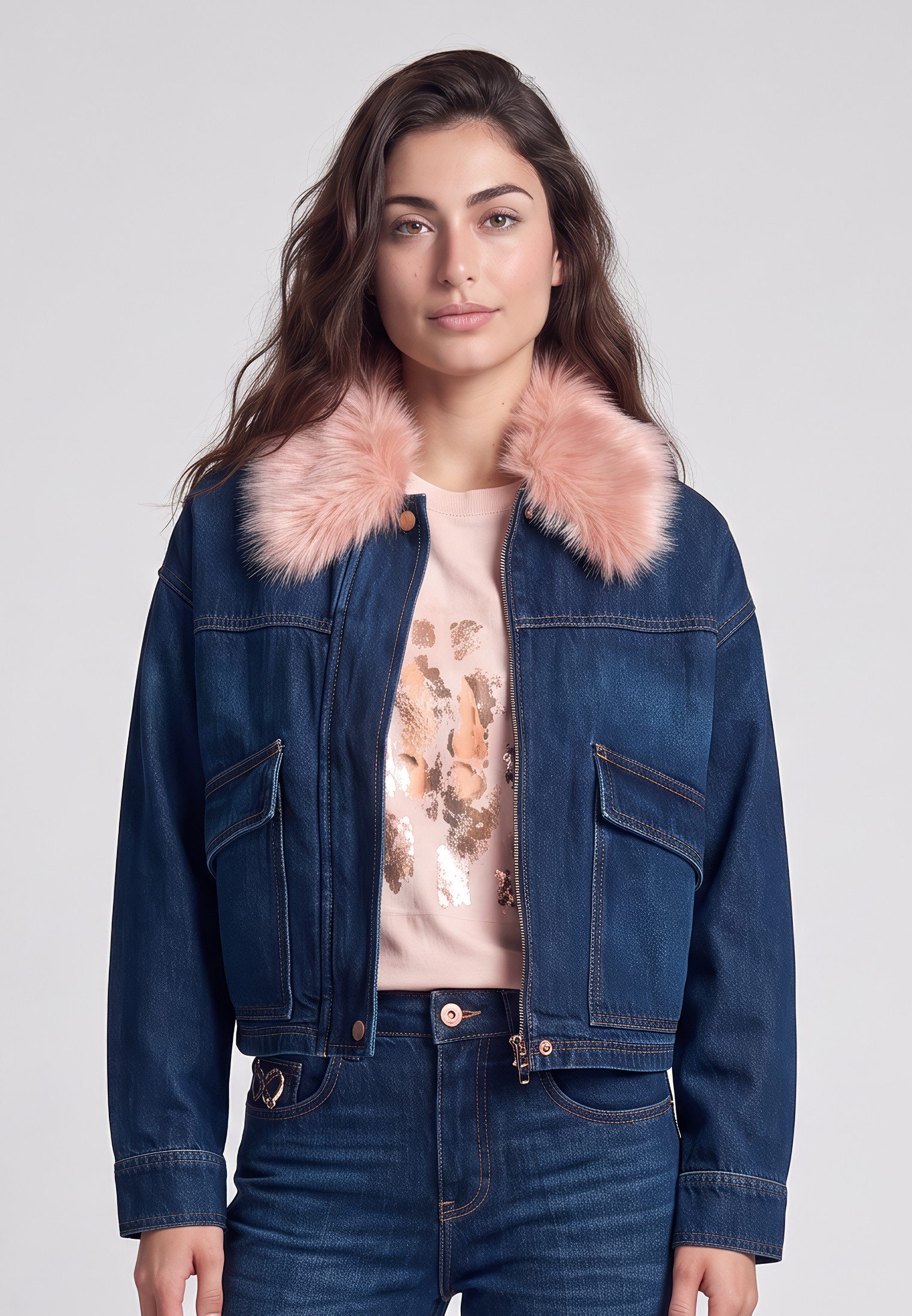 MARC AUREL Jeansjacke mit Fellkragen