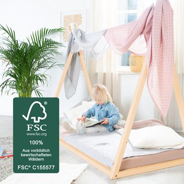 roba® Kinderbett Hausbett - nach Montessori Prinzip - FSC zertifiziertes Massivholz, Tipibett - Babybett zum Spielen, Lesen & Kuscheln - Bambus natur