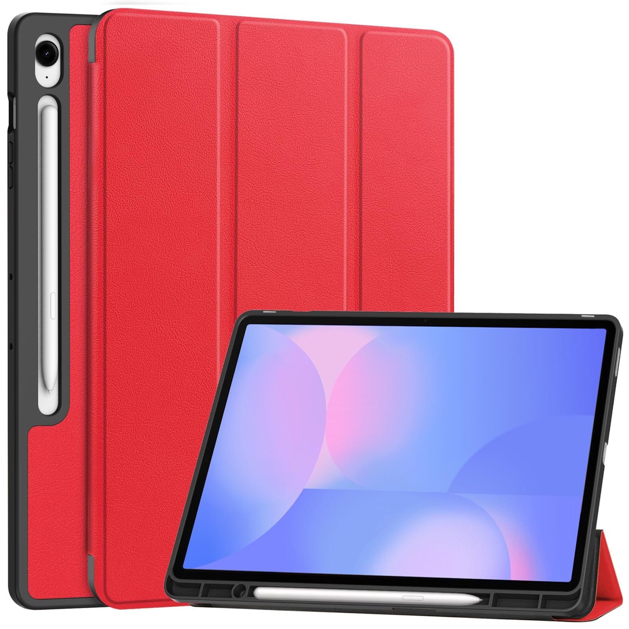 Wigento Tablet-Hülle Für Samsung Galaxy Tab S10 FE Plus 3folt Wake UP Tasche Hülle Rot, 3-Fach Halterung, Kratzfest, Leicht