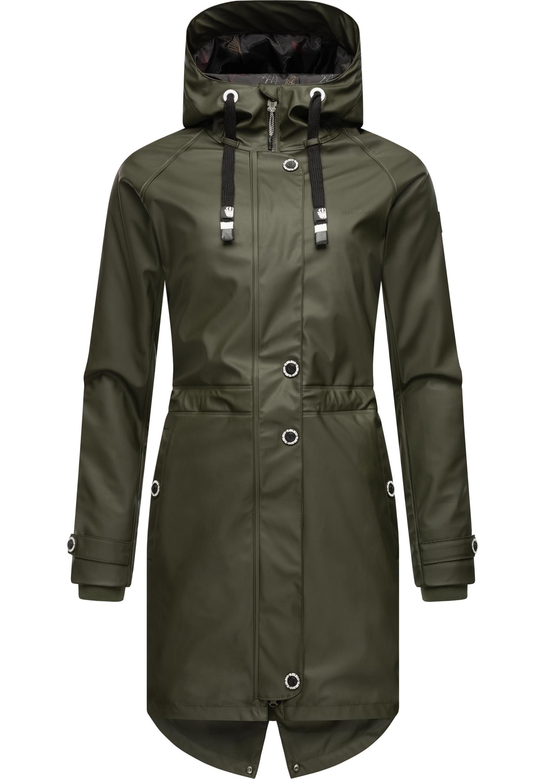 modischer olivgrün Regenjacke Damen mit Flower Kapuze Regenmantel Rainy Navahoo