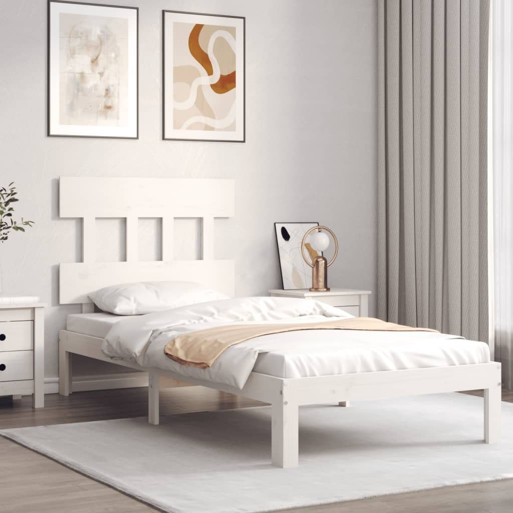 vidaXL Bettgestell, Massivholzbett mit Kopfteil Weiß 90x200 cm günstig online kaufen