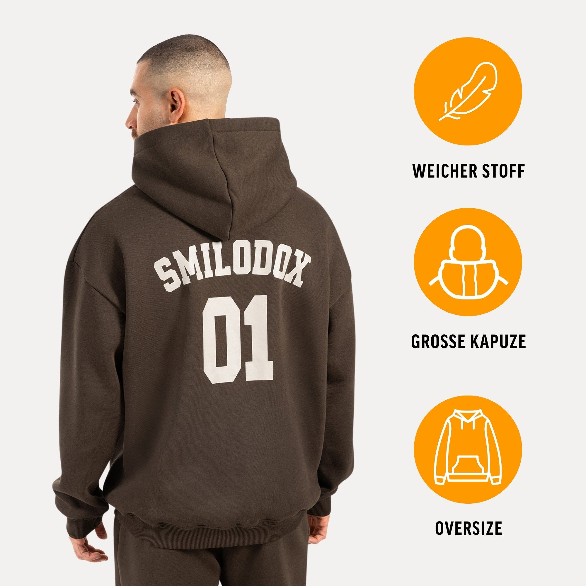 Smilodox Hoodie Rayk, Kapuzenpullover mit Logo und Backprint, Kängurutasche Pulli Bündchen weicher Stoff sportlicher Sweater Alltag Streetstyle