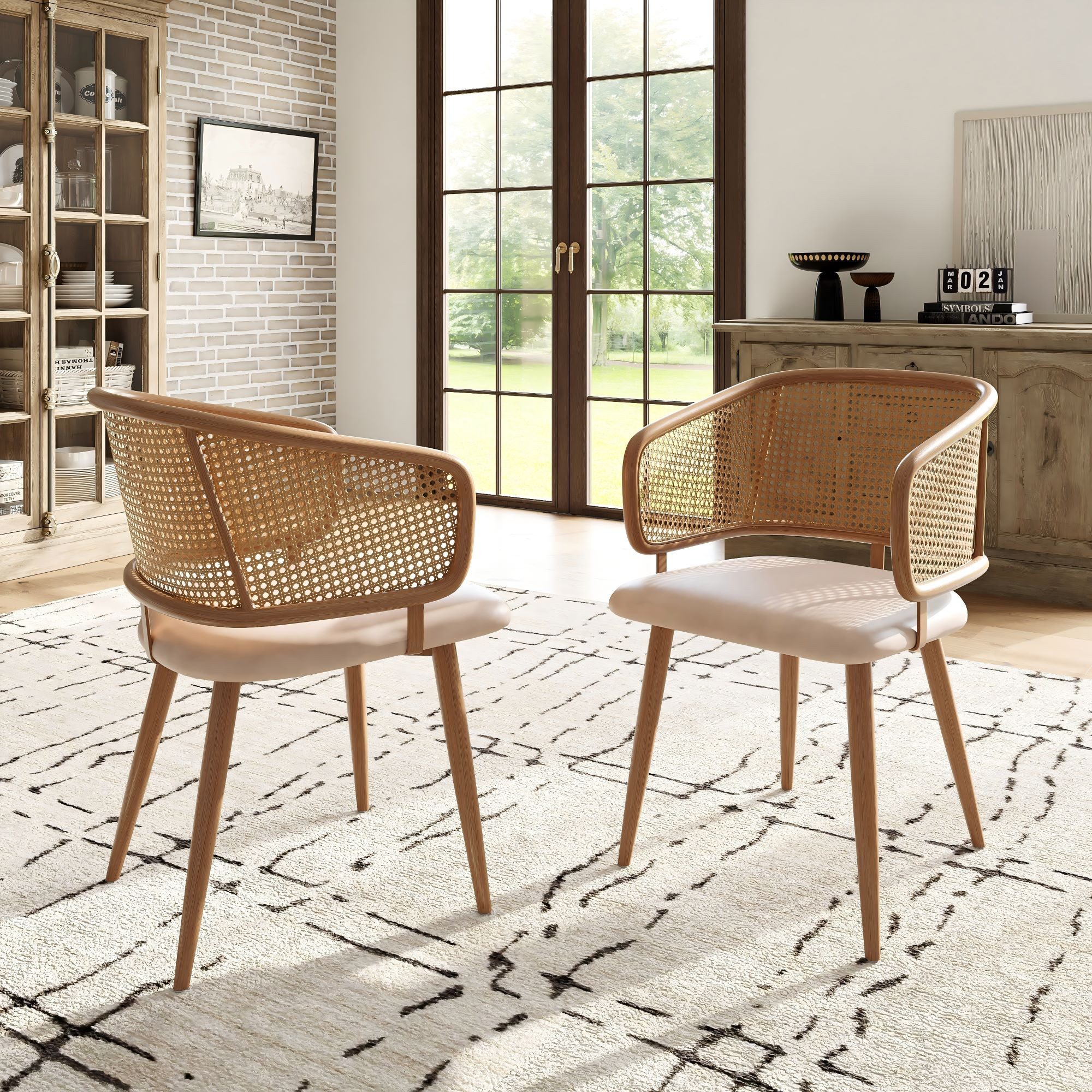 Gotagee Esszimmerstuhl Esszimmerstühle Rattan-Rückenlehne Sitzkissen aus günstig online kaufen