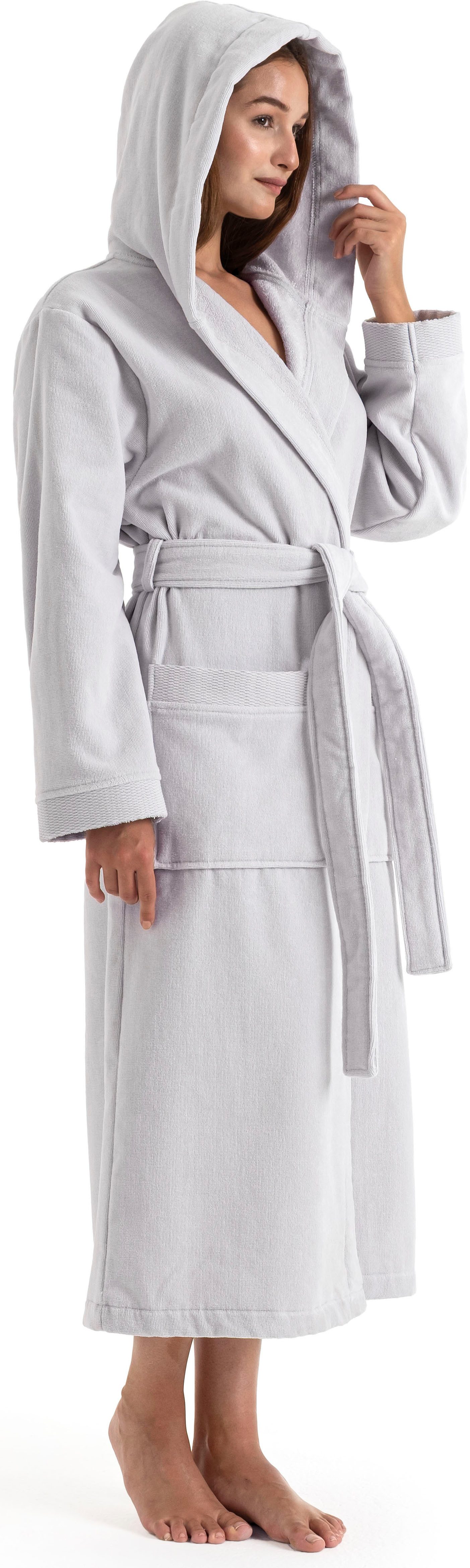 OTTO home Unisex-Bademantel Fenya, 330 g/m², Premium, Hotelbademantel, Morgenmantel, Sauna & Spa, Langform, Veloursfrottier, Kapuze, Gürtel, Reißverschlusstasch – Bild 5 von 5