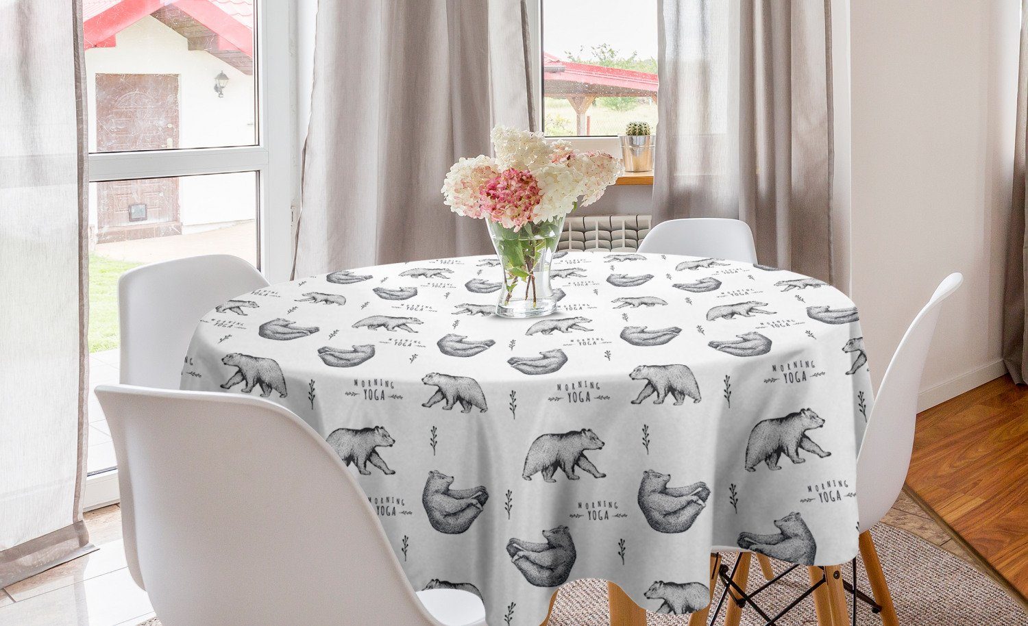 Abakuhaus Tischdecke Kreis Tischdecke Abdeckung für Esszimmer Küche Dekoration, Yoga Bären Meditierhaltung