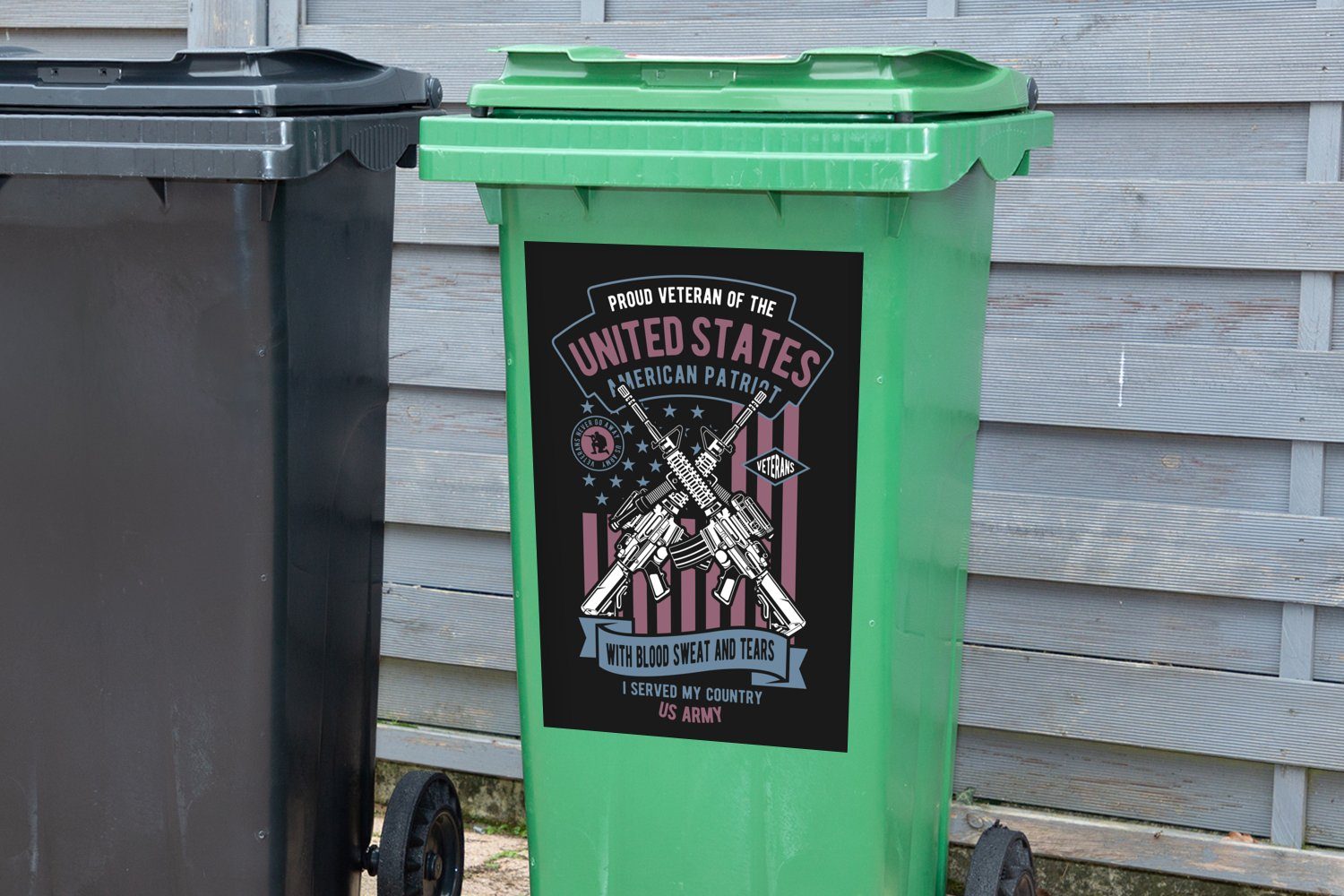 (1 MuchoWow Mülleimer-aufkleber, Vintage Mülltonne, - - Sticker, St), Abfalbehälter Mancave Flagge Wandsticker - Gewehr Container,