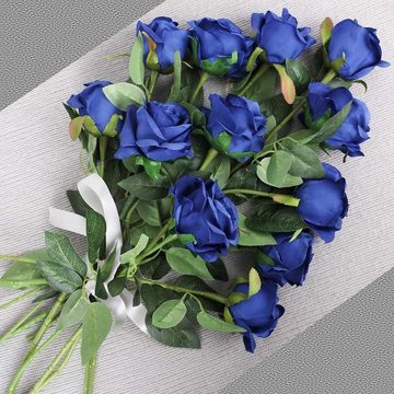 Kunstblumenstrauß 12 PCS Blau Künstliche Rosen, Realistische Langstielige Fake Bouquet, Fivejoy