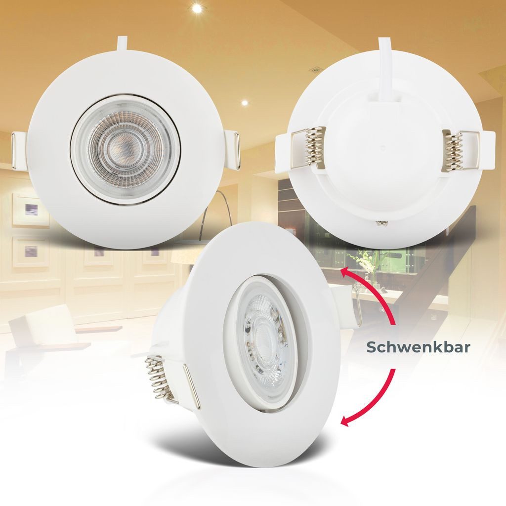 B.K.Licht LED Einbaustrahler 6 LED Bad-Einbauleuchten 230V ultraflach Feuchtraum IP65 Set, getrennt schaltbar, LED fest integriert, 2700K - Extra-Warmweiß, Einbauspots weiß Decke 5W schwenkbar Wohnzimmer Flur Küche BKL1584