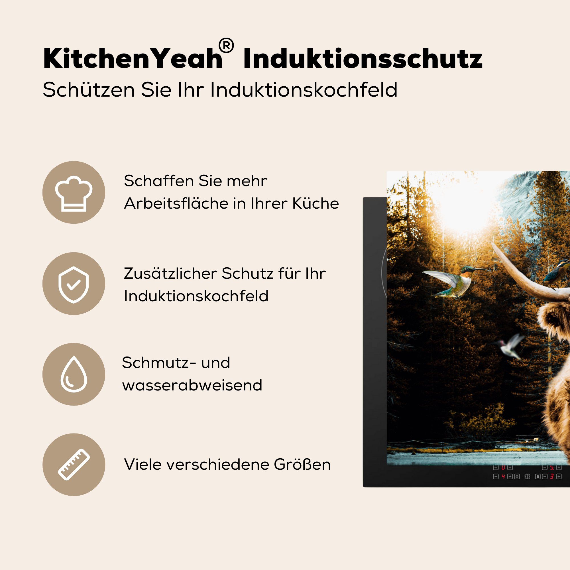 Kolibri 81x52 Highlander - Schutz Ceranfeldabdeckung cm, Schottischer (1 - Vinyl, Induktionskochfeld die Herdblende-/Abdeckplatte tlg), küche, MuchoWow Wald, für
