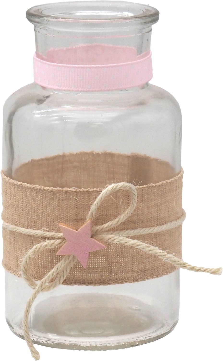 ZauberDeko Tischvase 2 Vasen Tischdekoration Stern Leinen Rosa Taufe Mädchen Deko Baby
