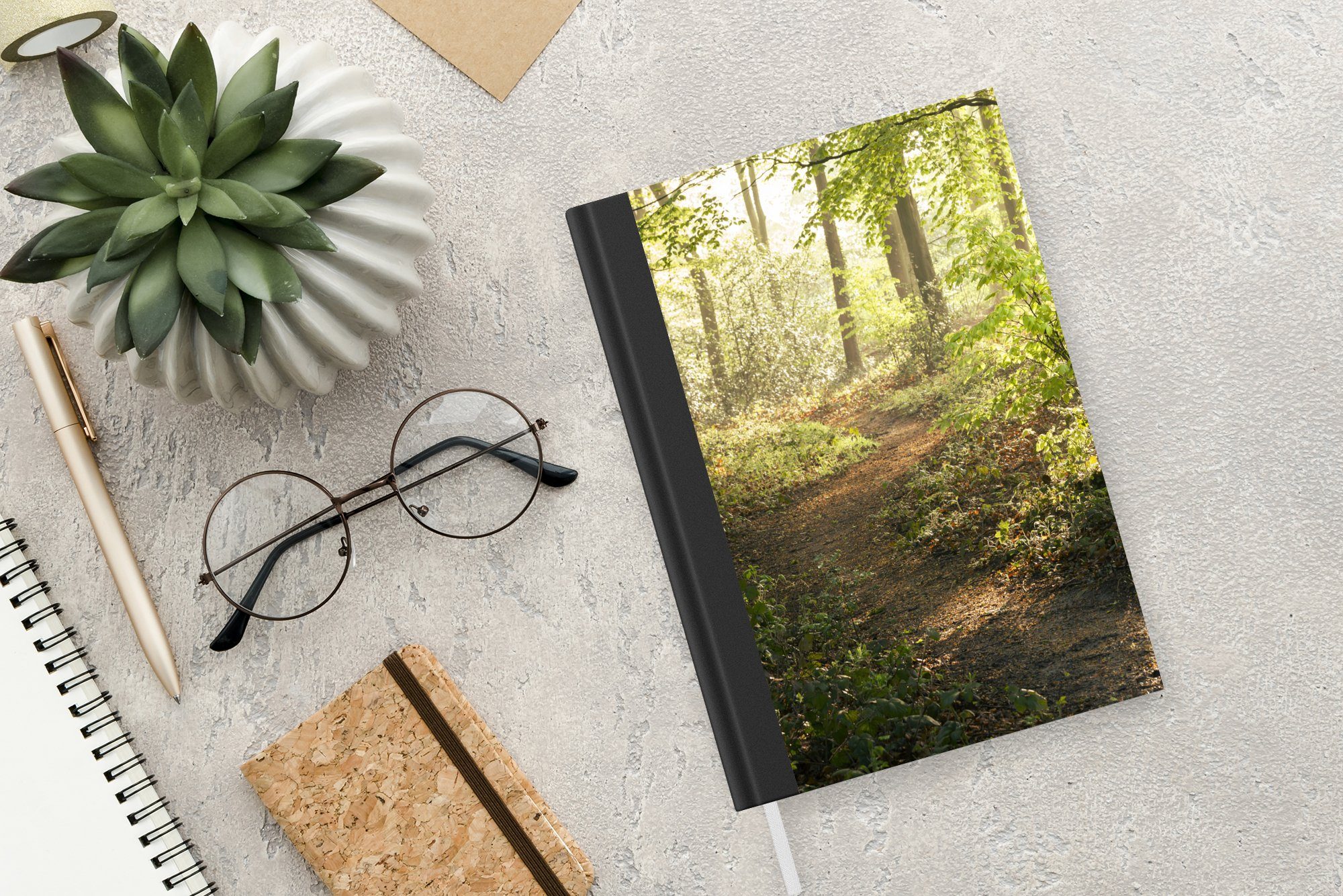 Pflanzen Sonne Natur, Journal, - Tagebuch, - MuchoWow Bäume Wald Merkzettel, Notizheft, - Haushaltsbuch A5, Laub 98 Seiten, Weg Notizbuch - - -