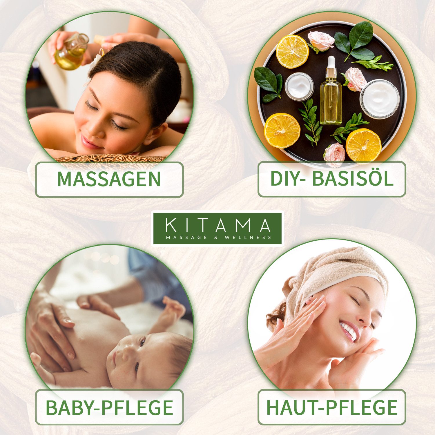 Kitama Körperöl Mandelöl Naturkosmetik - sanftes Baby-Öl, Pflege-Öl für Haut & Haar 500ml, Basisöl Massageöl