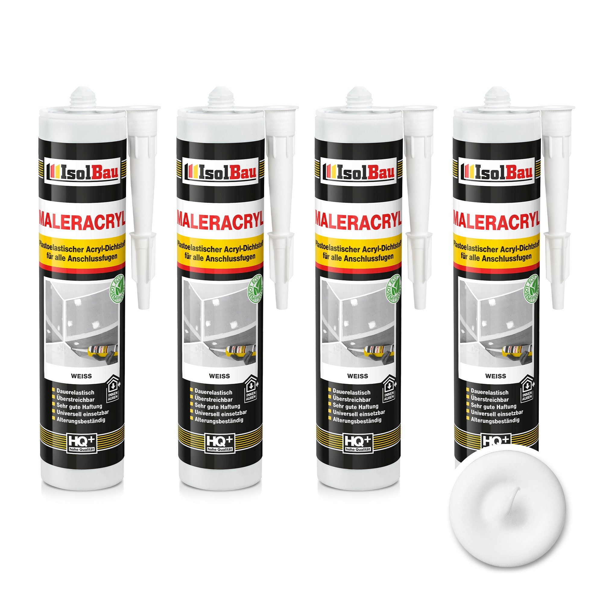 None Spachtelmasse Maleracryl Bauacryl 4 x 300 ml Weiß Acryl Dichtstoff Innen Aussen, Mauerwerk Putz Gipskarton Beton Gasbeton Zement Holz Polystyrolschaum