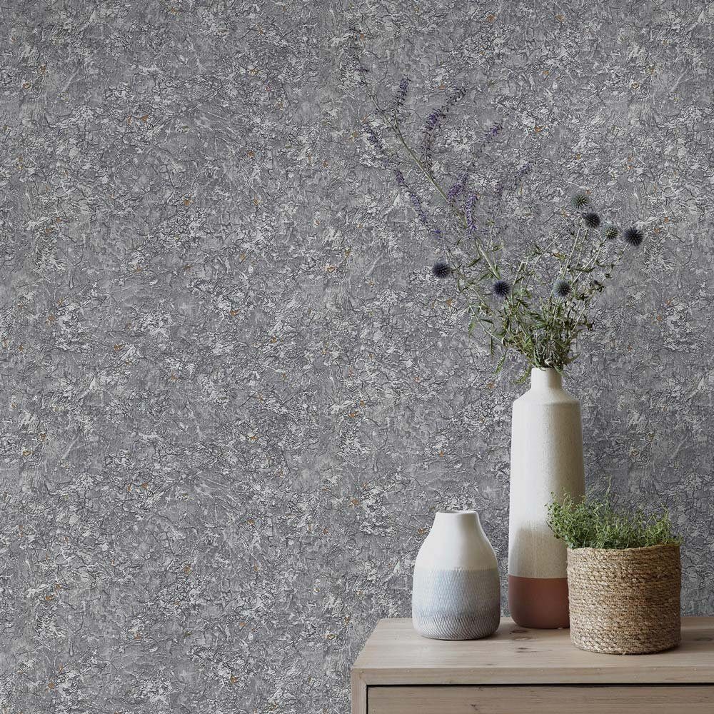 Vliestapete Used-Look Stein Optik Grau Kupfer Metallic 10302-10 Focus