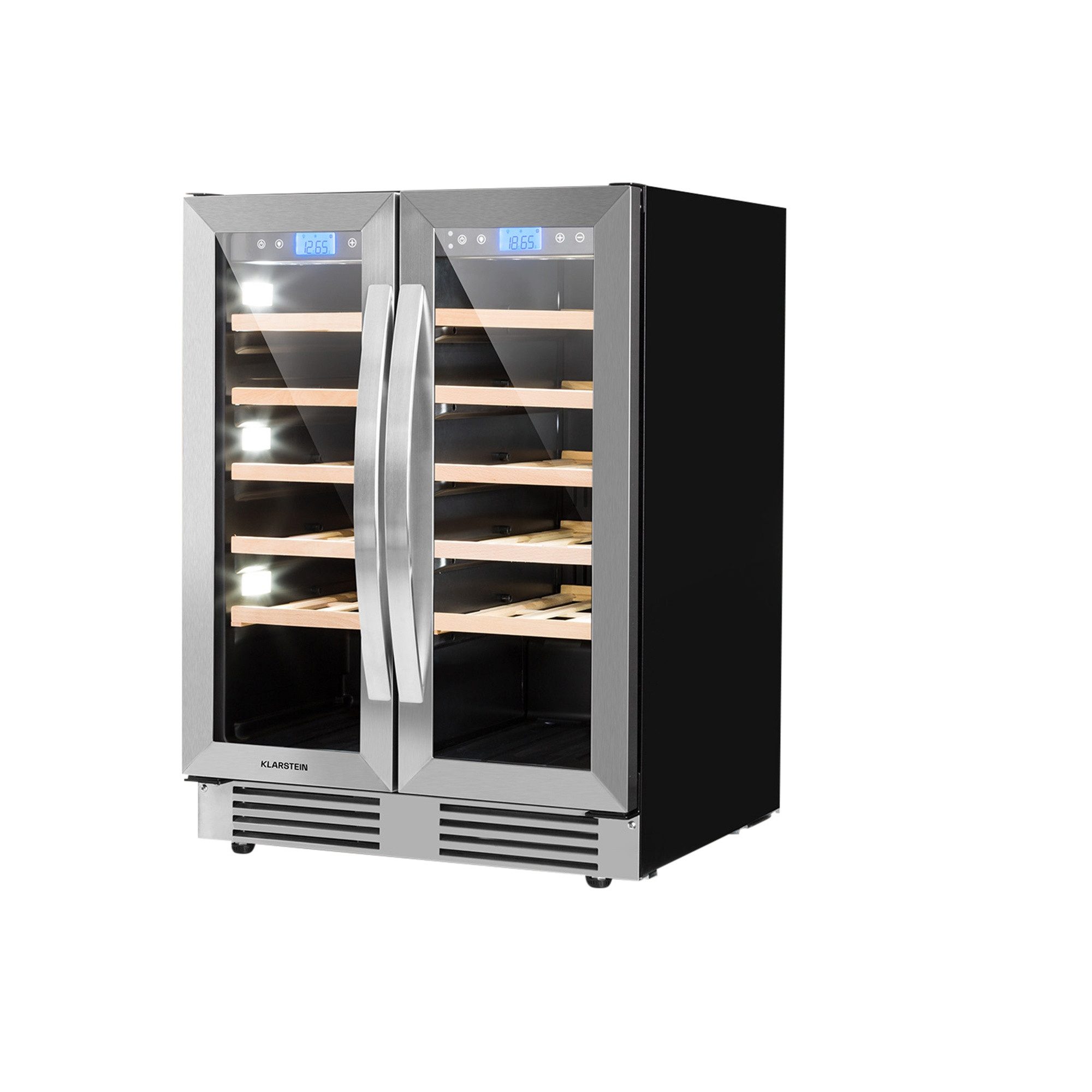 Klarstein Weinkühlschrank Vinovilla Duo 42, für 42 Standardflaschen á 0,75l,2 Zonen Wein Flaschenkühlschrank Weintemperierschrank Weinschrank