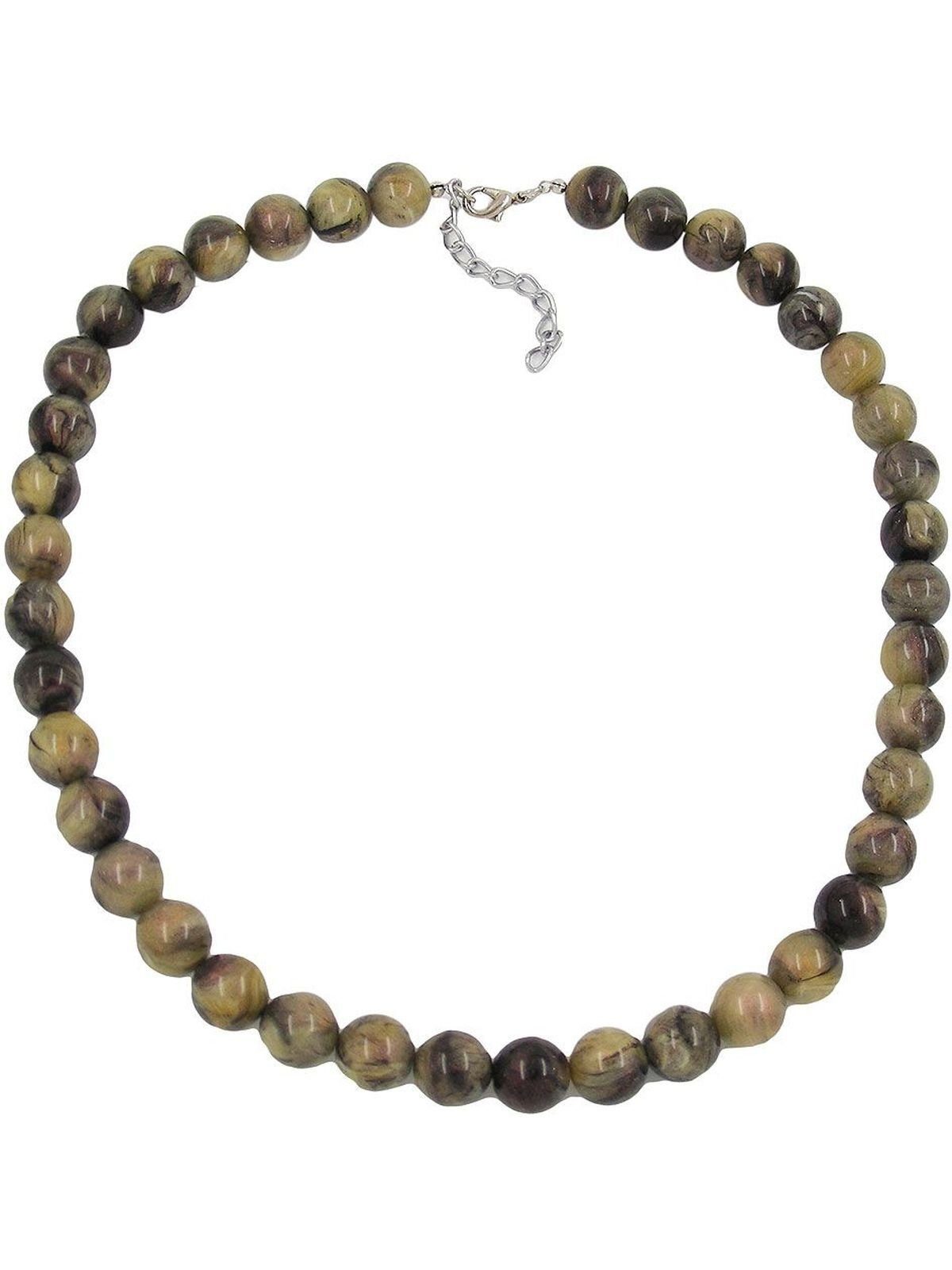 Gallay Perlenkette Perlen 12mm Perle Kunststoff oliv-schwarz-marmor 50cm (1-tlg)