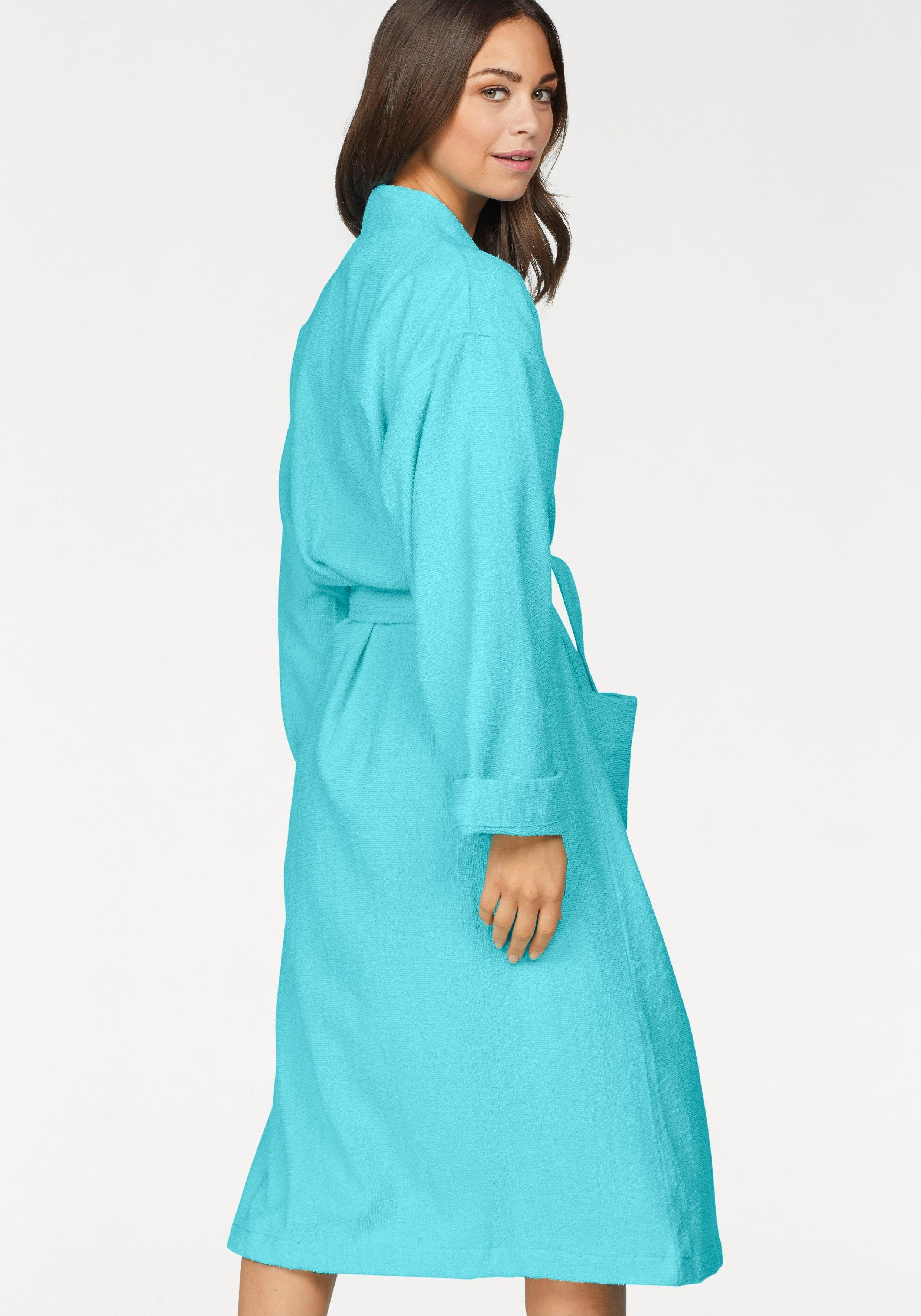 OTTO home Unisex-Bademantel Travel, ideal für Sauna & Spa, Hotelbademantel, Morgenmantel, Langform, Leichtfrottee, Kimono-Kragen, Gürtel, für Damen & Herren, leichte Qualität, langer Bademantel, S-3XL