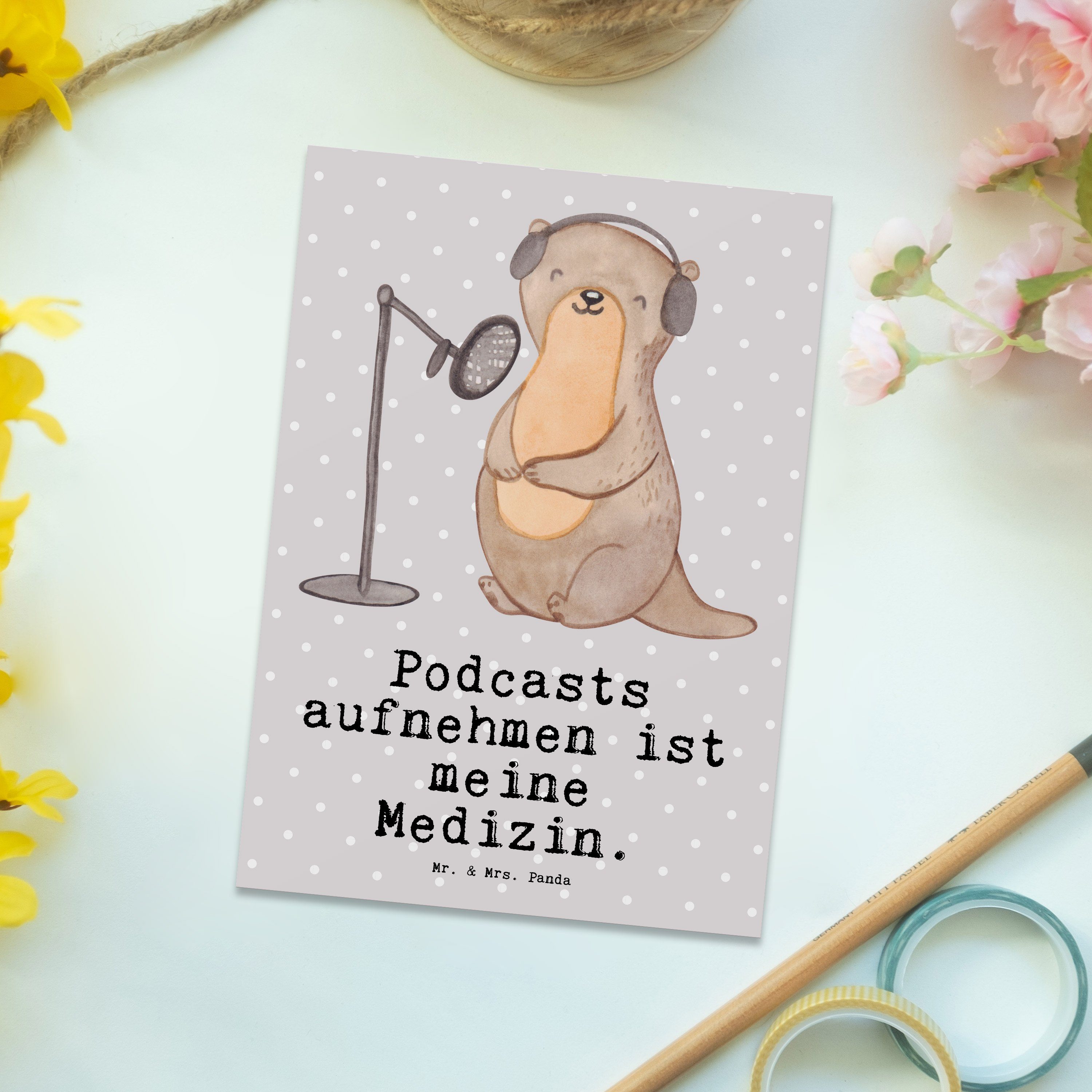 Pastell Grau & Panda - aufnehmen Postkarte Otter Geschenk, Sportart Medizin Mr. Mrs. - Podcast