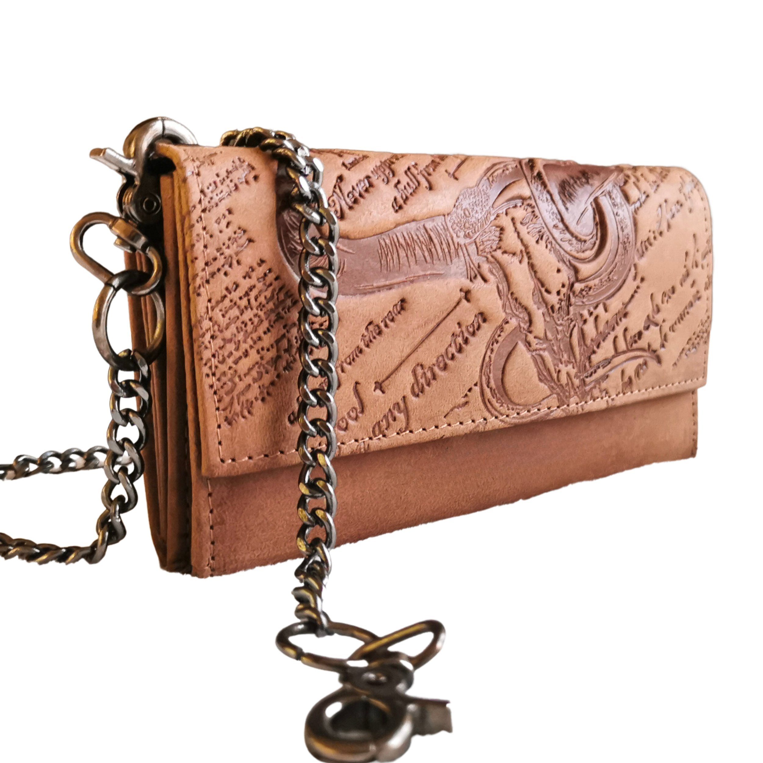 Landleder Geldbörse Bikerbörse Bull&Snake mit Kette, weiches Büffelleder