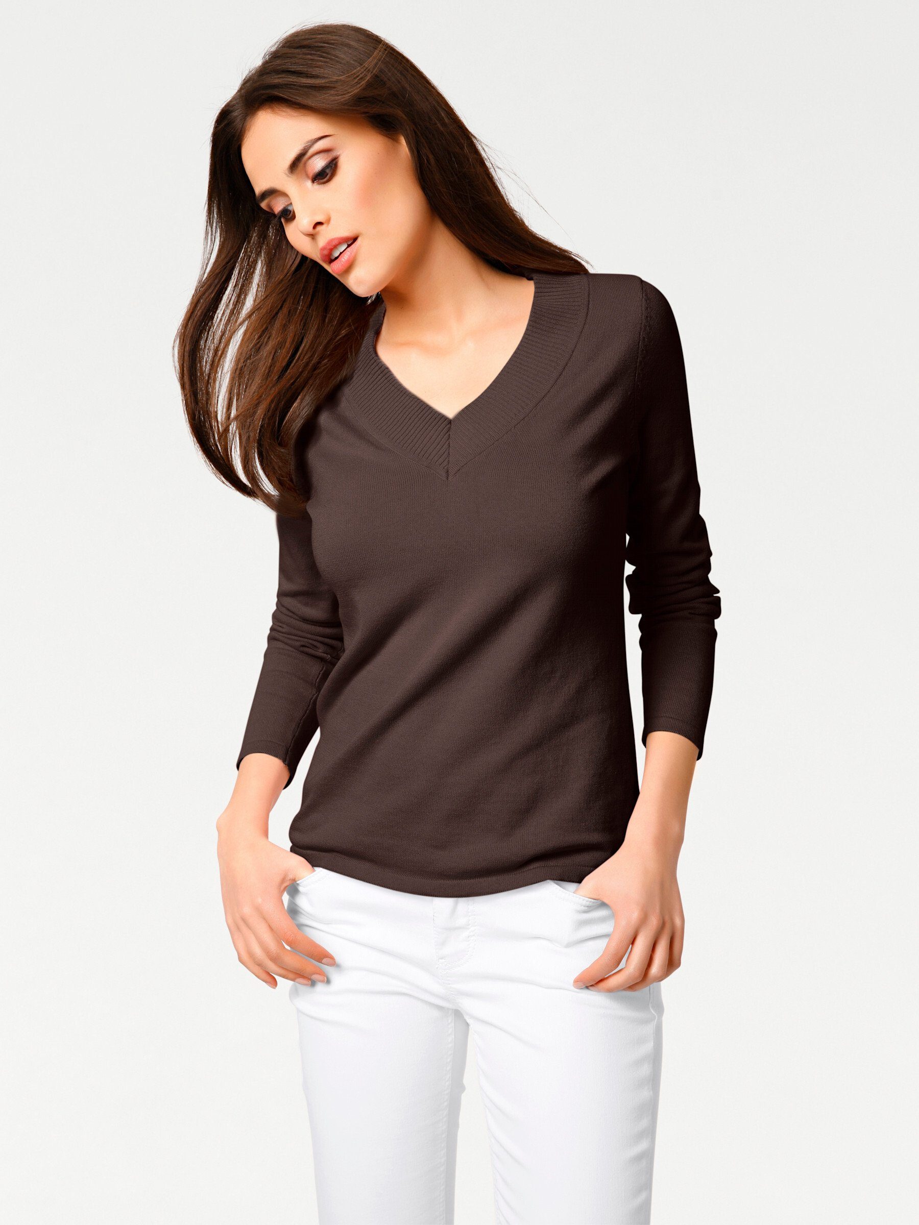 heine Strickpullover V-Pullover Langarm Feinstrick