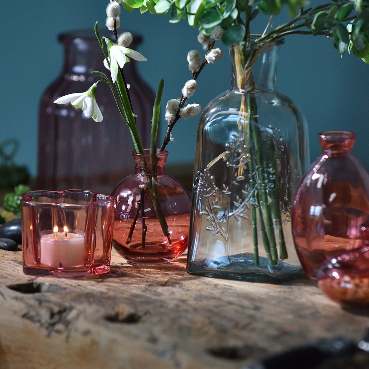 Viana Tischvase Retro Minivasen Rosa Glas Bauchig Ø7,5cm H9cm Vintage 6er S günstig online kaufen