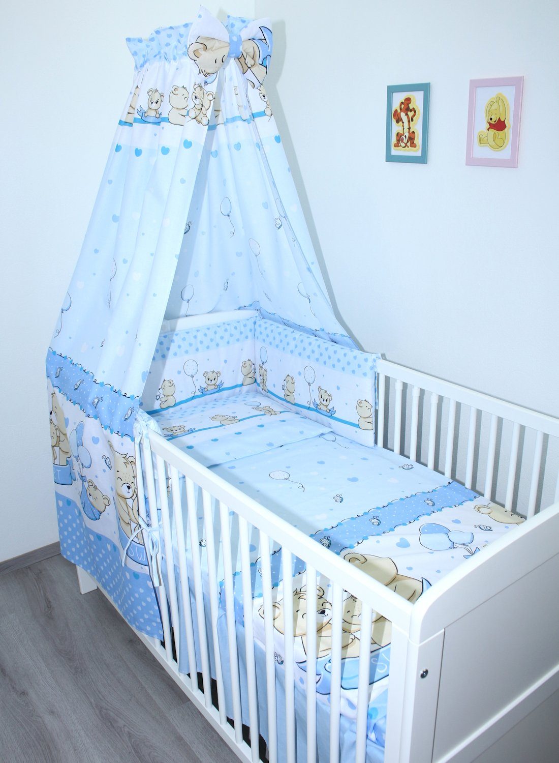 Babybettwäsche Baby Bettset- 6 teiliges Set mit Vollstoff Himmel Bettwäsche Nestchen