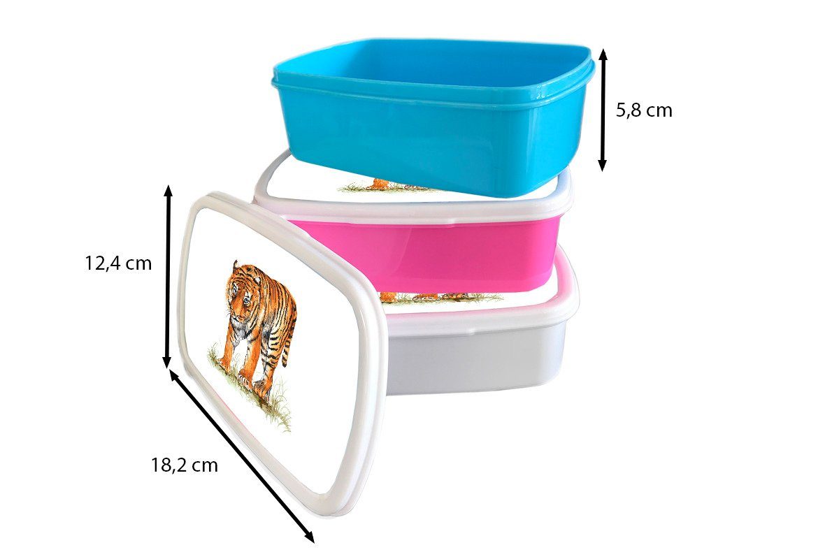 Kinder Erwachsene, und Bild, Jungs weiß - Brotdose, für Tiger (2-tlg), - Brotbox Gras und Mädchen Kunststoff, Lunchbox für MuchoWow