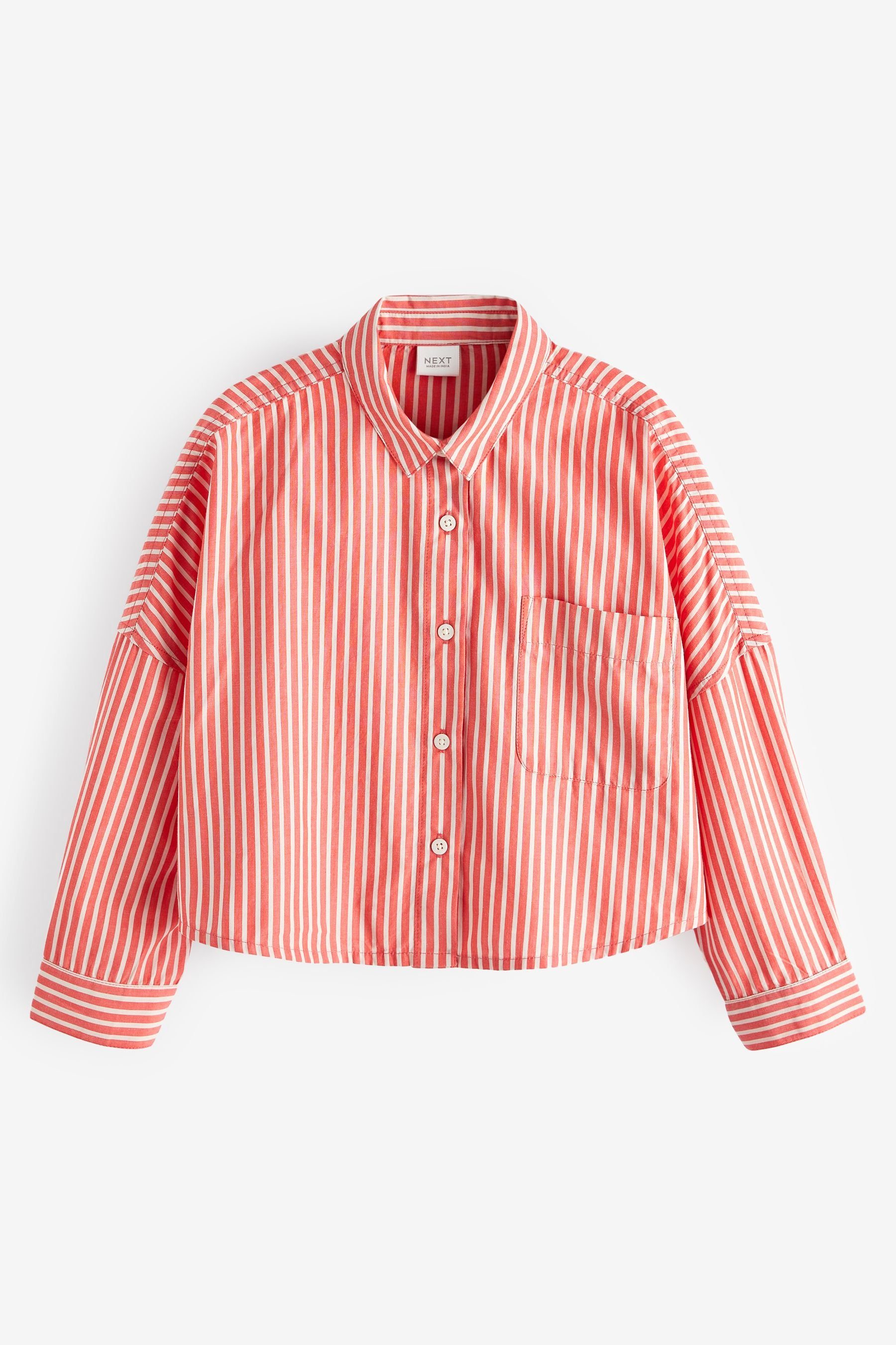 Next Langarmhemd Verkürzte Stripe (1-tlg) Bluse Pink Coral