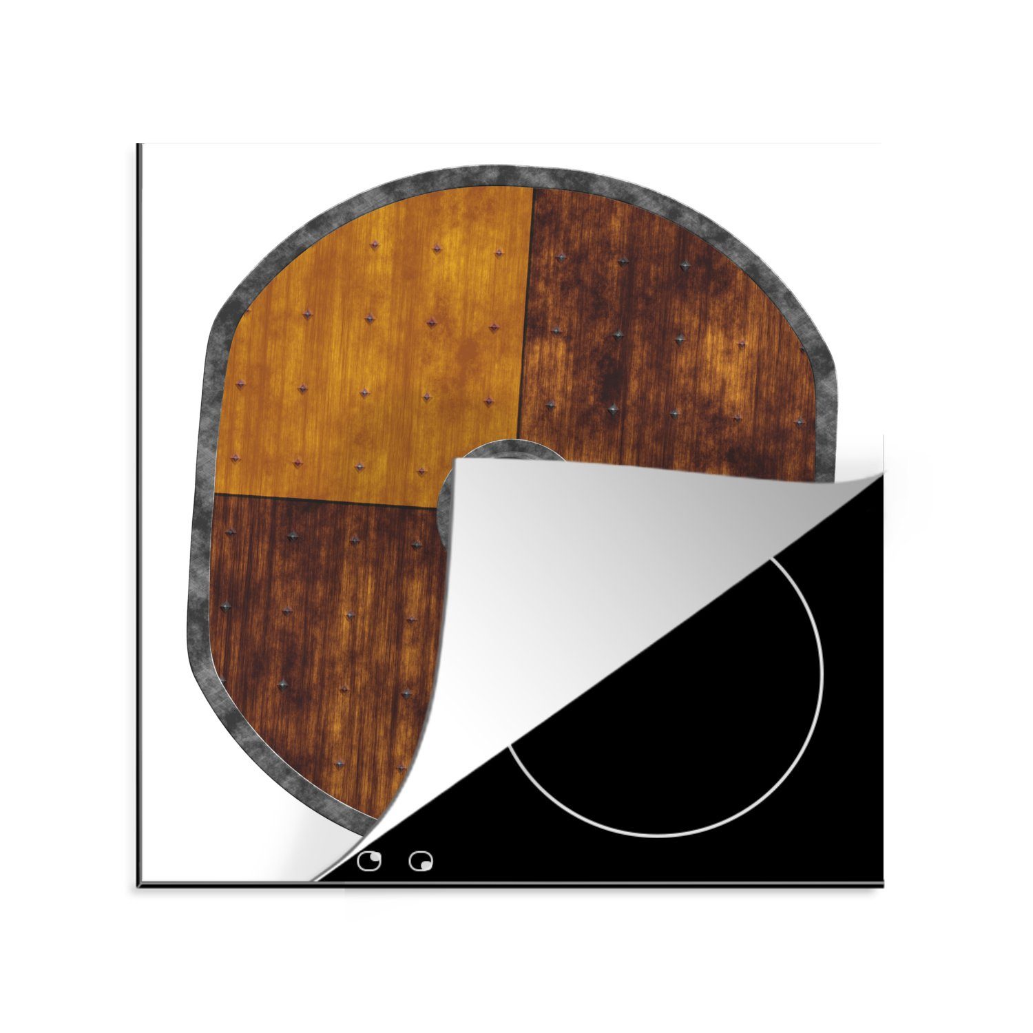 MuchoWow Herdblende-/Abdeckplatte Hölzerner Schild eines Wikingers, Vinyl, (1 tlg), 78x78 cm, Ceranfeldabdeckung, Arbeitsplatte für küche