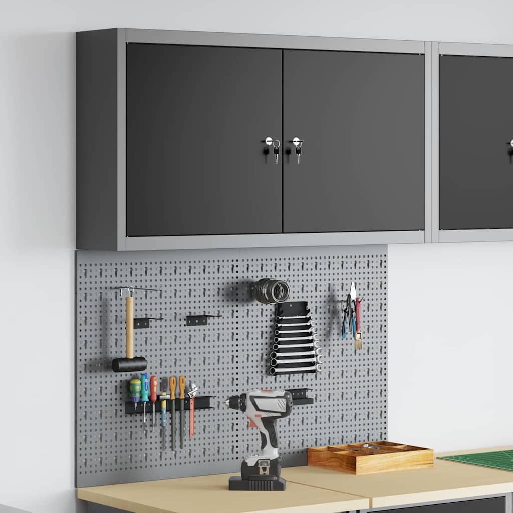 furnicato Werkzeugschrank mit Lochplatten 100x20x115 cm Schwarz (1-St) Wandregal mit Einsteckschlössern und Metallregalen für Werkstatt