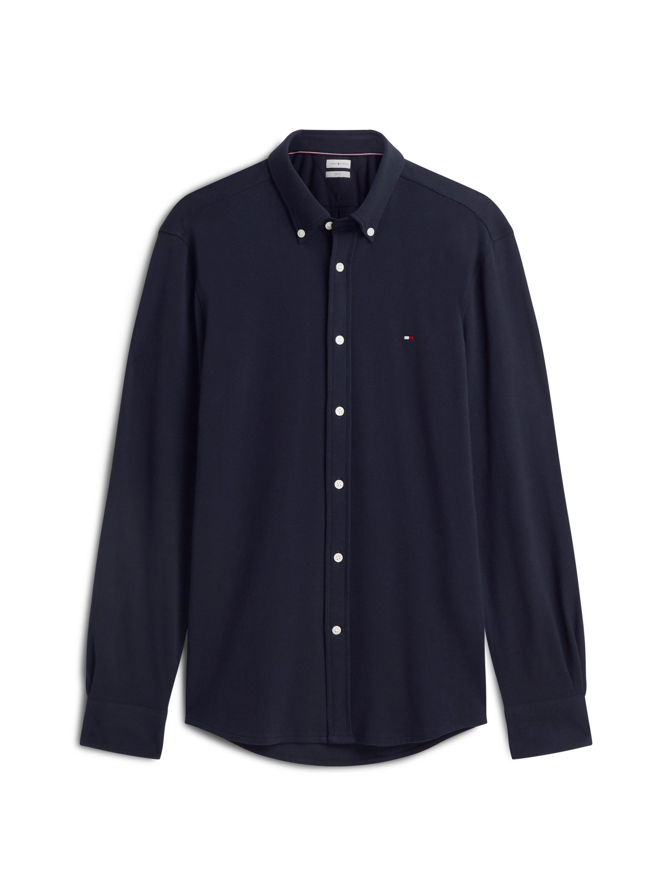 Tommy Hilfiger Langarmhemd KNITTED SHIRT Button-down-Kragen, Slim Fit, Jersey-Qualität – Bild 5 von 5