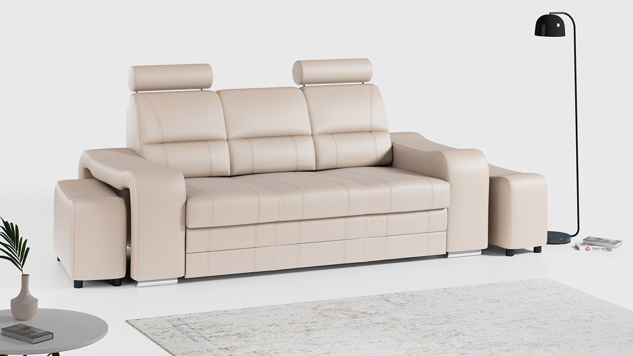 MKS MÖBEL Sofa Kunstleder WESA, Schlaffunktion Sofa Beige Bettkasten und mit