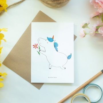 Mr. & Mrs. Panda Grußkarte Einhorn Blume - Weiß - Geschenk, Einhörner, Klappkarte, Grußkarte, Ge, Hochglänzende Veredelung