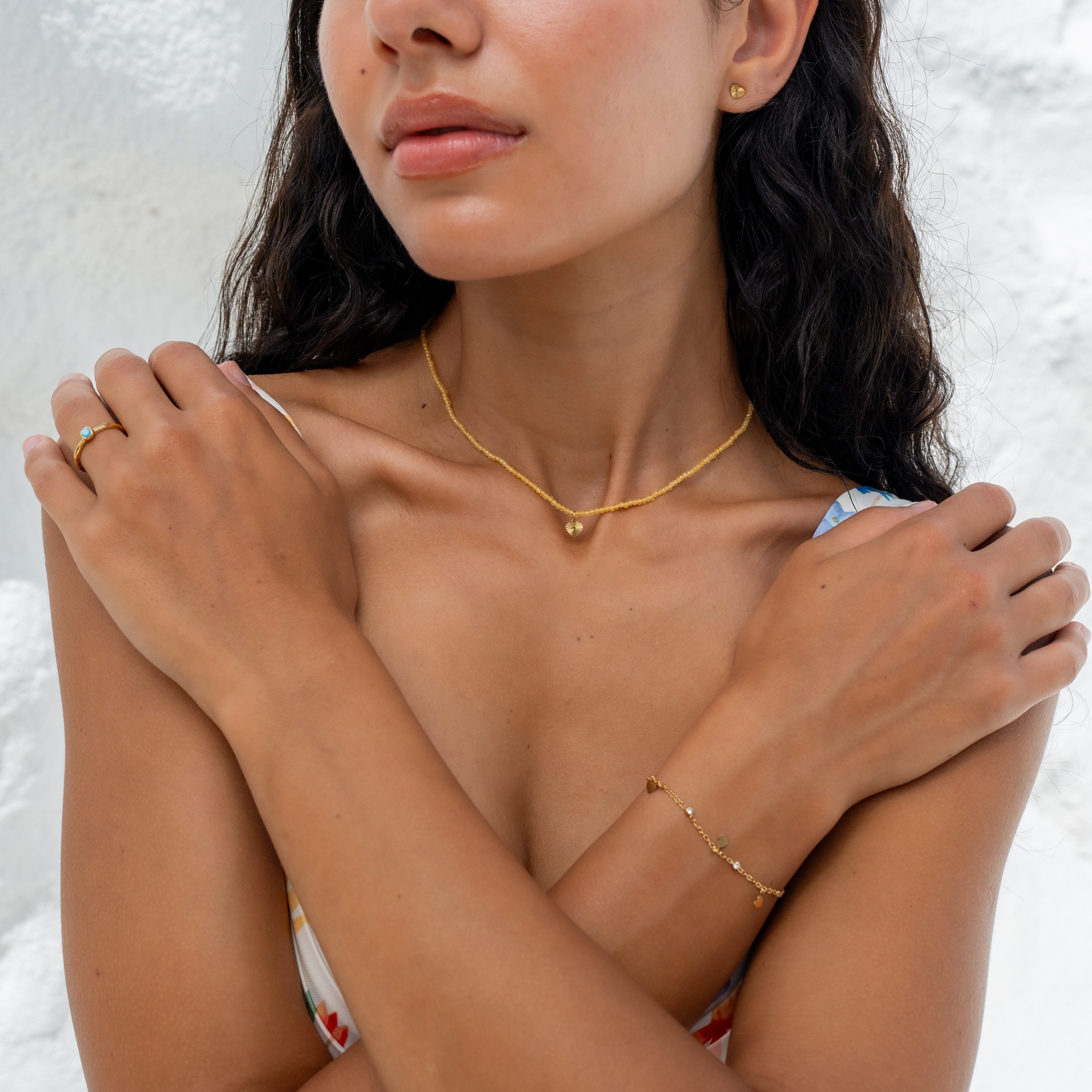 Made by Nami Goldring Damen Ring Gold mit türkisfarbenem Stein verstellbar wasserfest, aus Edelstahl – minimalistisches Design – Boho-Stil – mit Edelstein