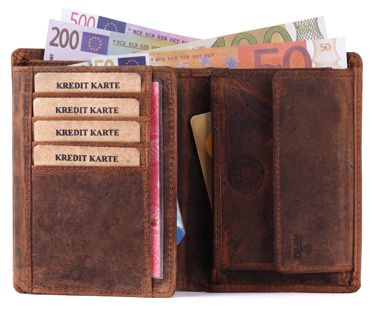 SHG Geldbörse Herren Leder Münzfach Männerbörse Börse mit Brieftasche Lederbörse Schutz RFID Büffelleder Portemonnaie